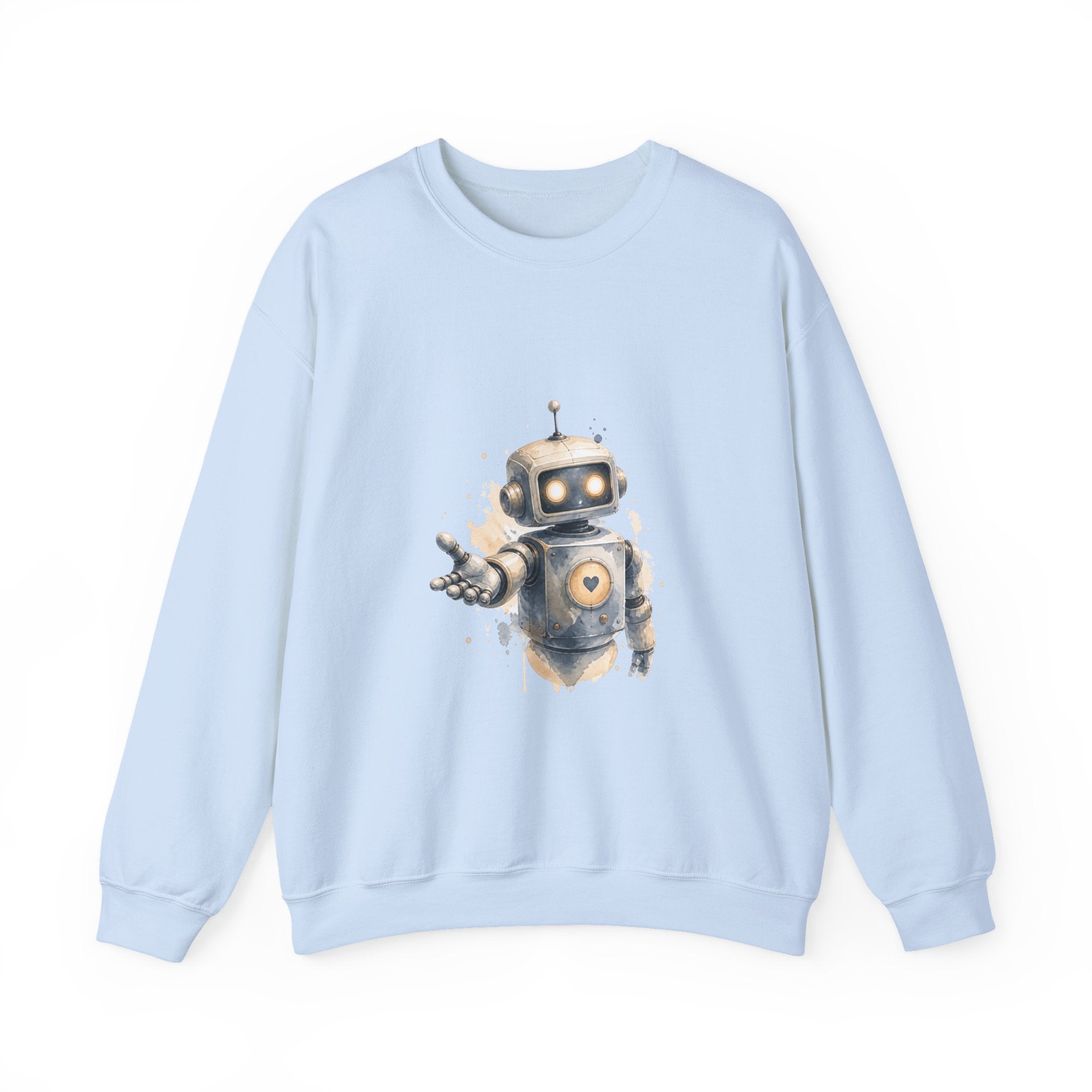 Matching Couple Sweatshirt - Robot & Heart Matching Couple Comfort Colors Crew Watercolor Art His Hers Birthday Gift - Design A