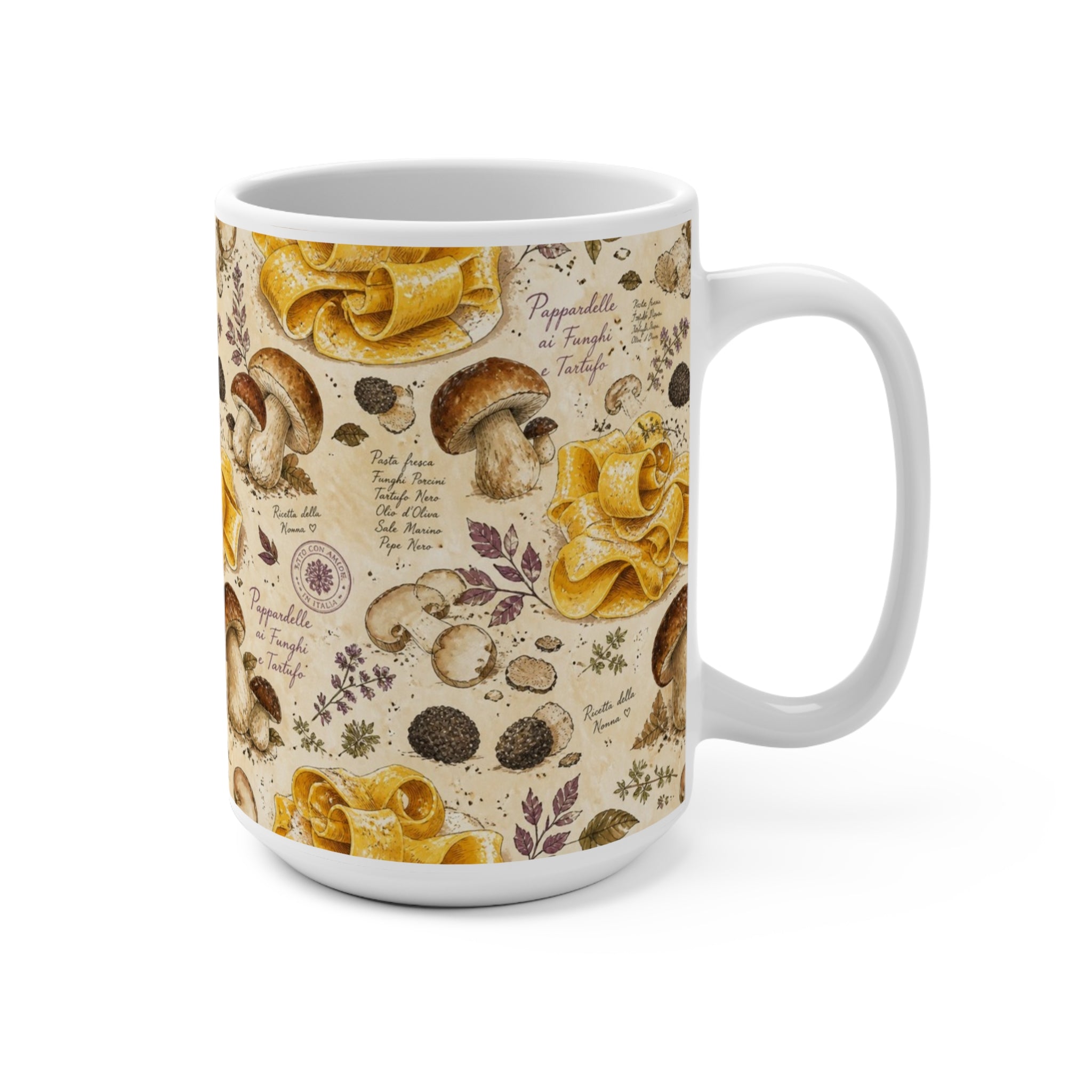 Pappardelle Ribbons 15oz Ceramic Mug Mediterranean Kitchen Watercolor Design Italian Cottagecore Gift