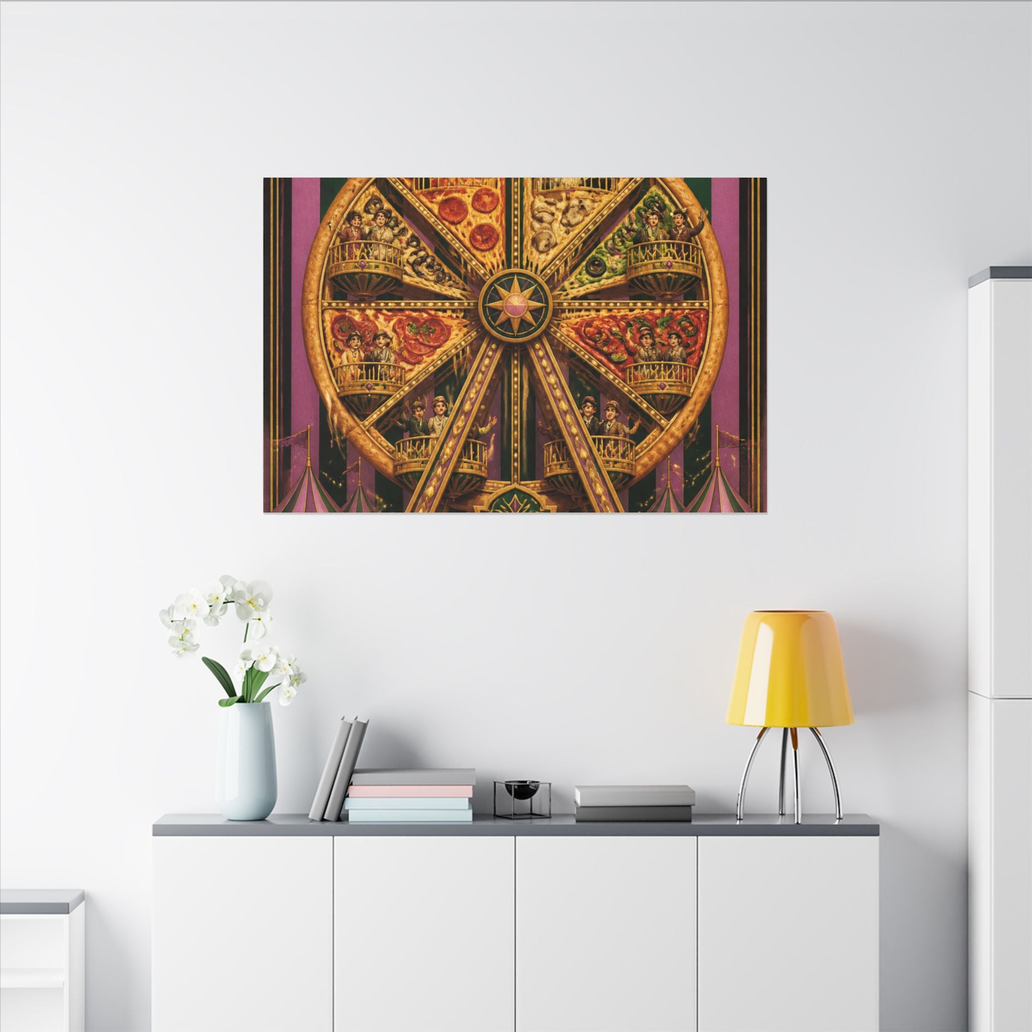 Pizza Ferris Wheel Wall Art Canvas 24×36 Art Deco Bar Area Decor Maximalist Print