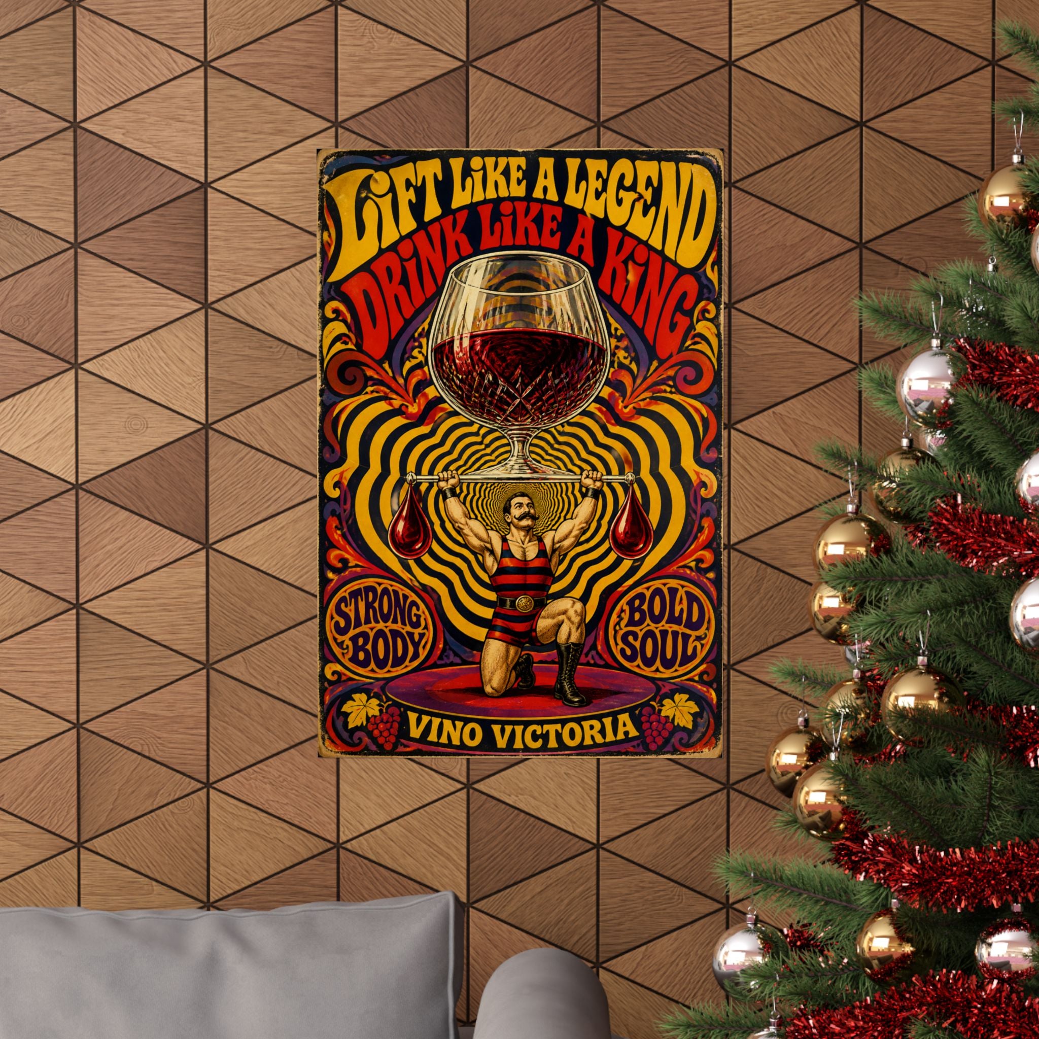 Wine Glass Strongman Wall Art Poster 18×24 Psychedelic Cafe Decor Maximalist Print