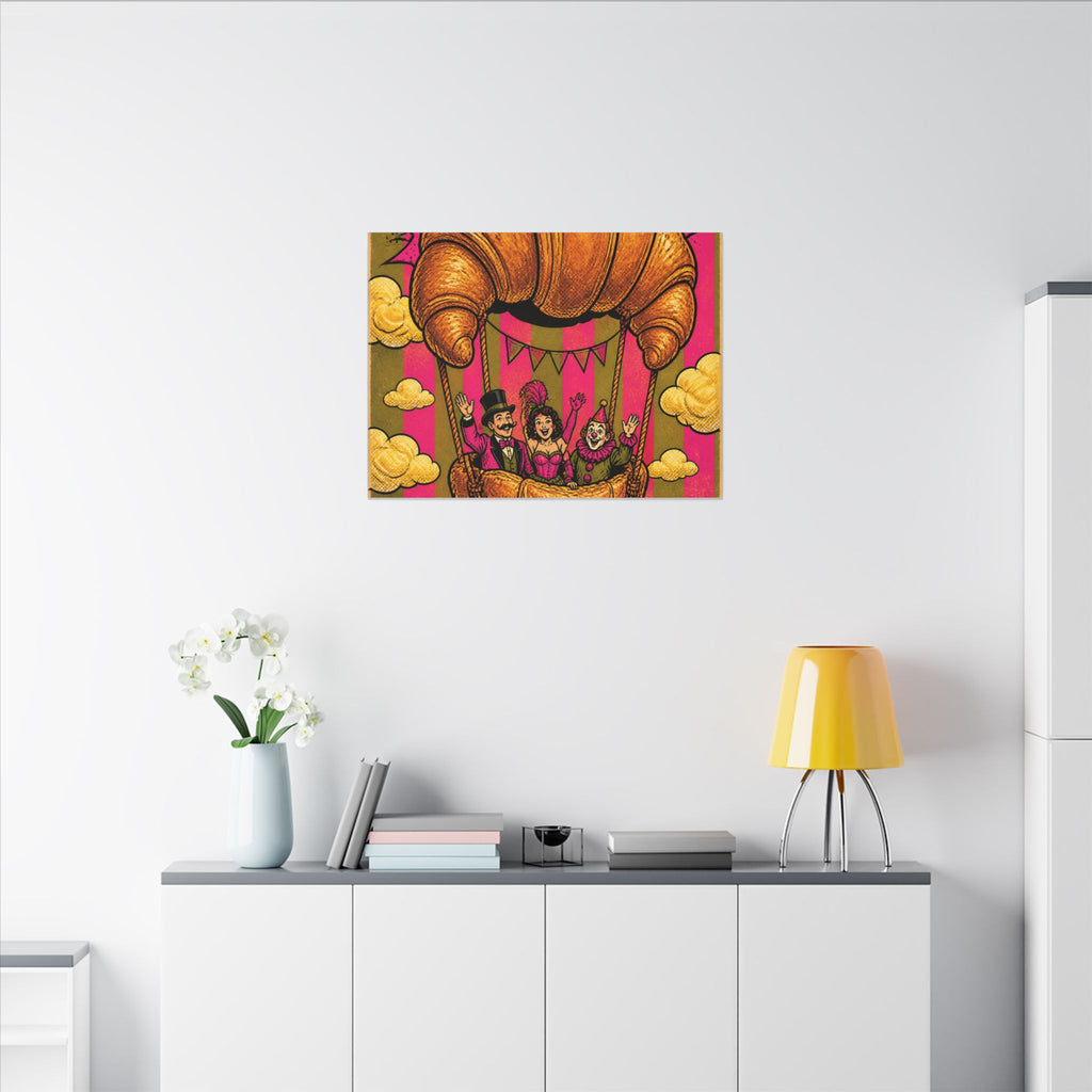 Croissant Hot Air Balloon Wall Art Canvas 24×36 Pop Art Restaurant Decor Maximalist Print