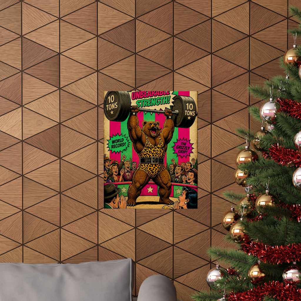 Strongman Bear Wall Art Poster 18×24 Pop Art Living Room Decor Maximalist Print