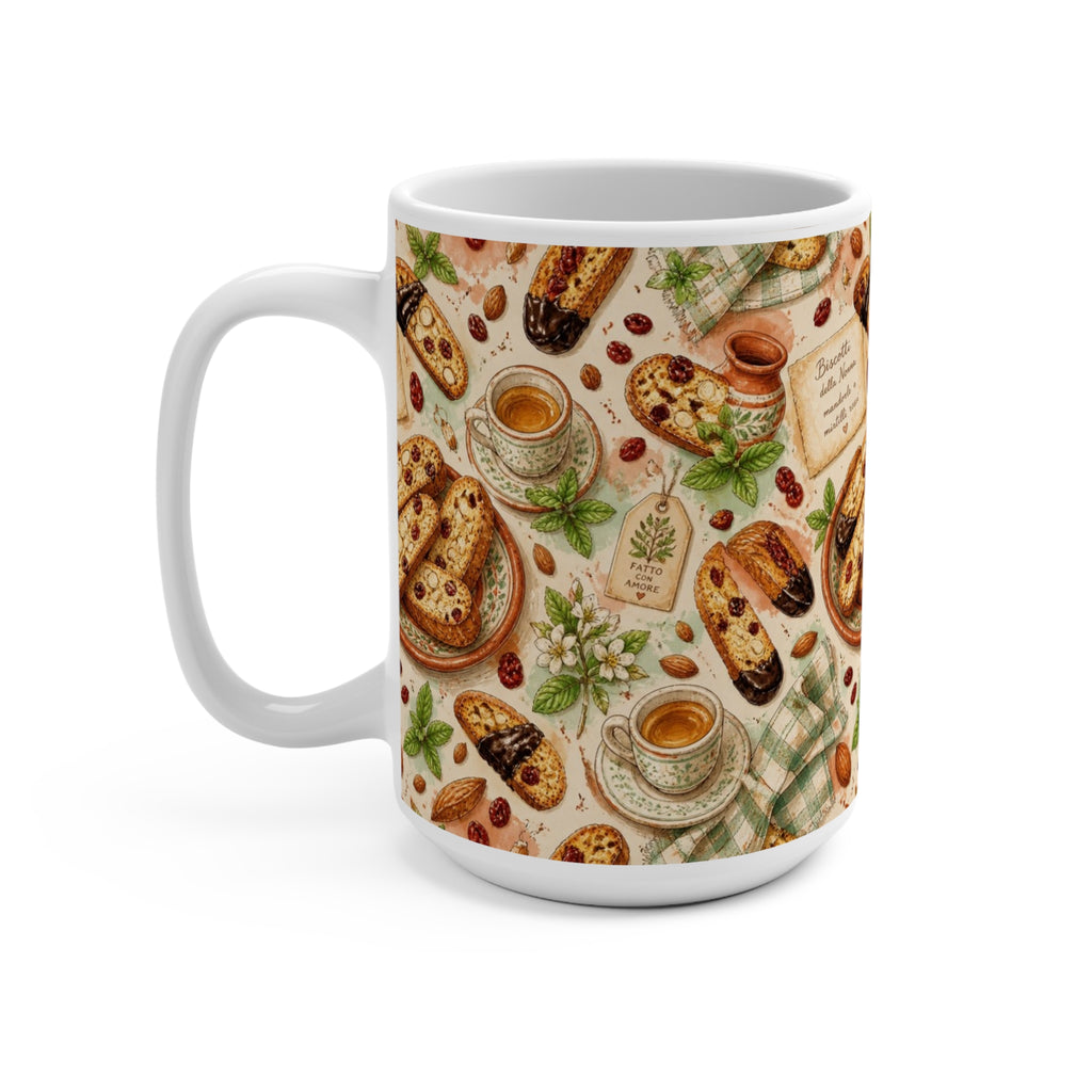 Almond Biscotti 15oz Ceramic Mug Mediterranean Kitchen Watercolor Design Italian Cottagecore Gift