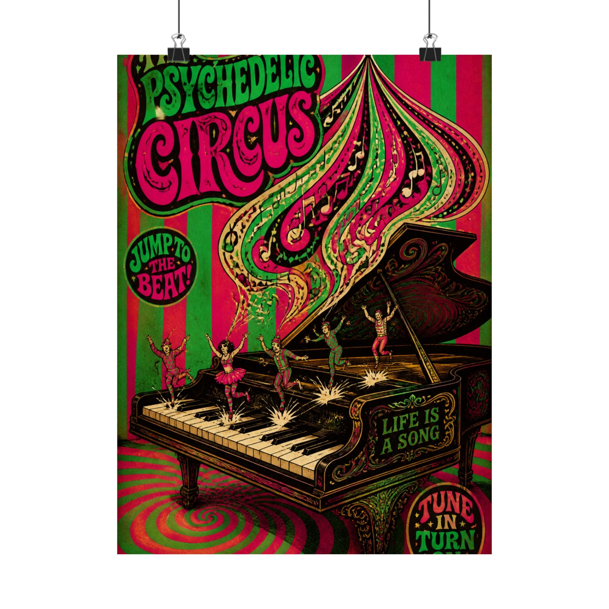 Grand Piano Acrobats Wall Art Poster 24×36 Psychedelic Dining Room Decor Maximalist Print