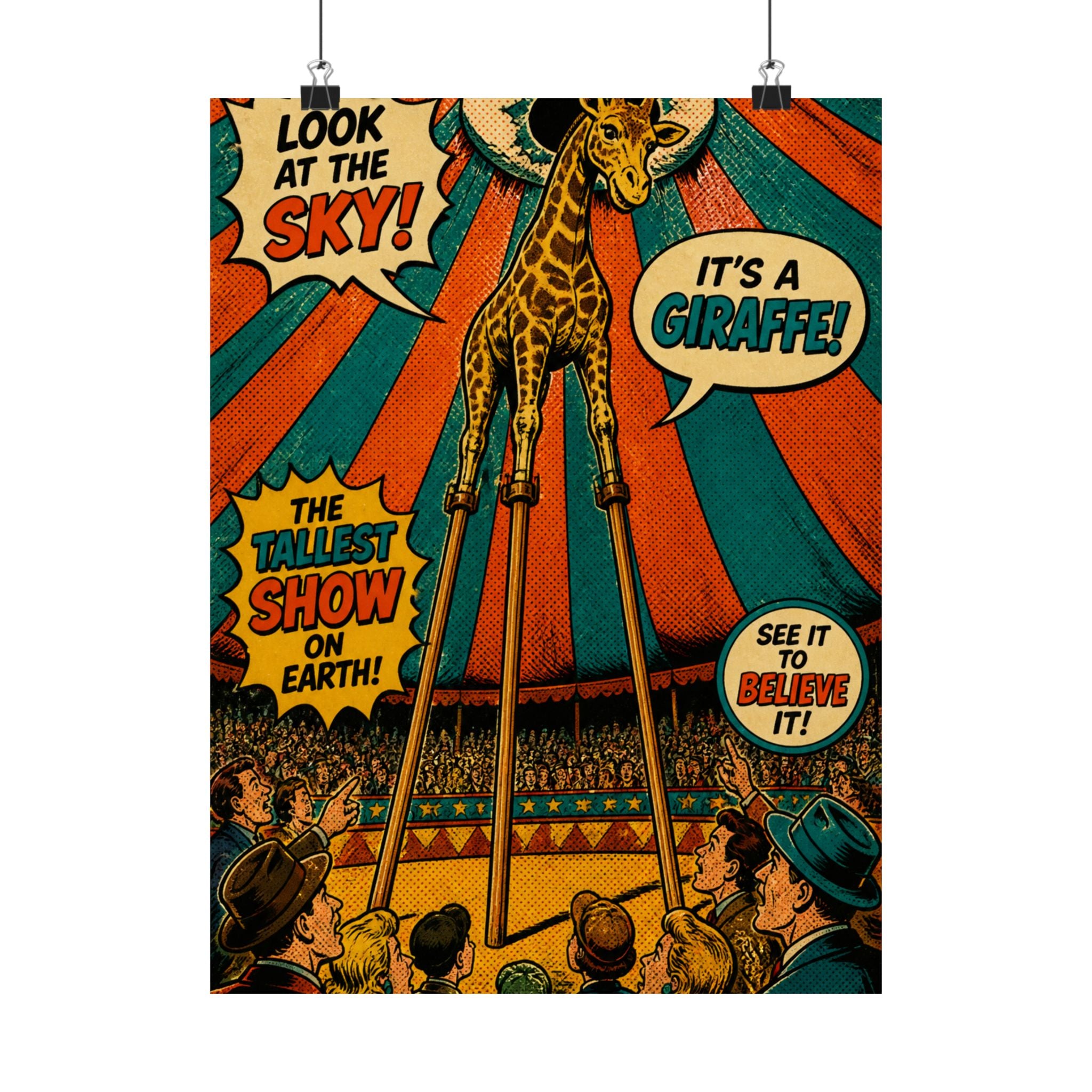 Giraffe on Stilts Wall Art Poster 24×36 Pop Art Restaurant Decor Maximalist Print