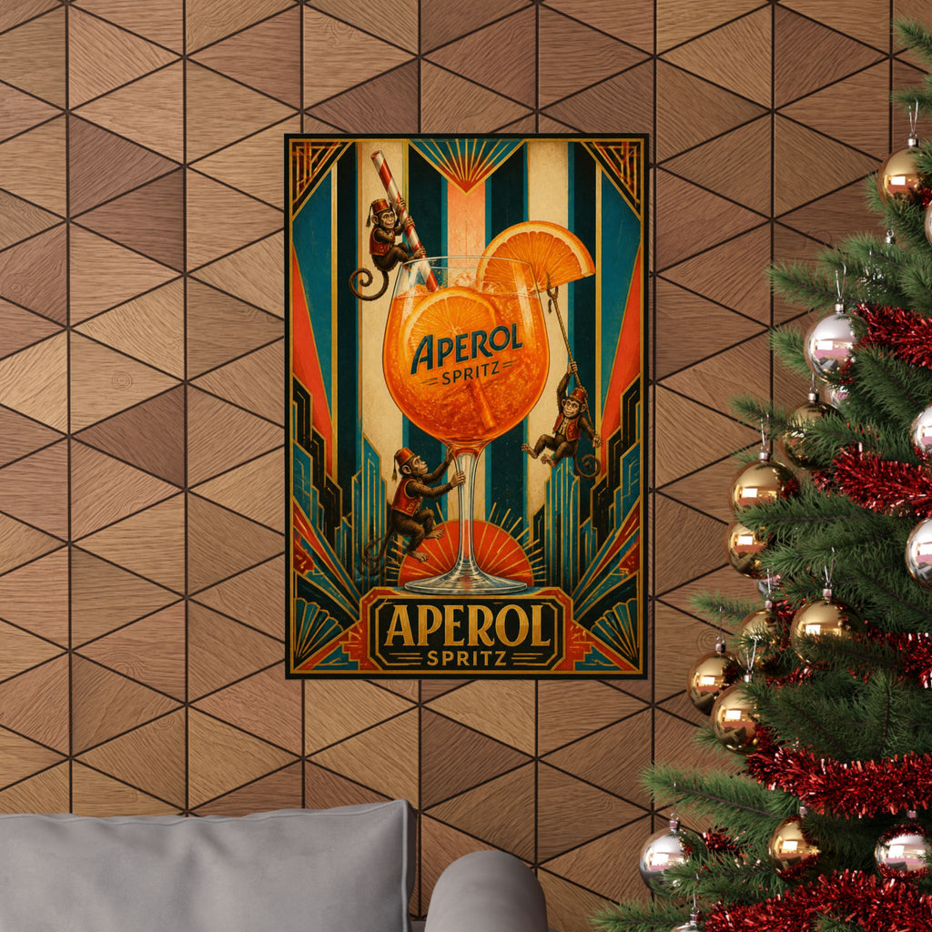 Aperol Spritz Monkeys Wall Art Poster 24×36 Art Deco Bar Area Decor Maximalist Print
