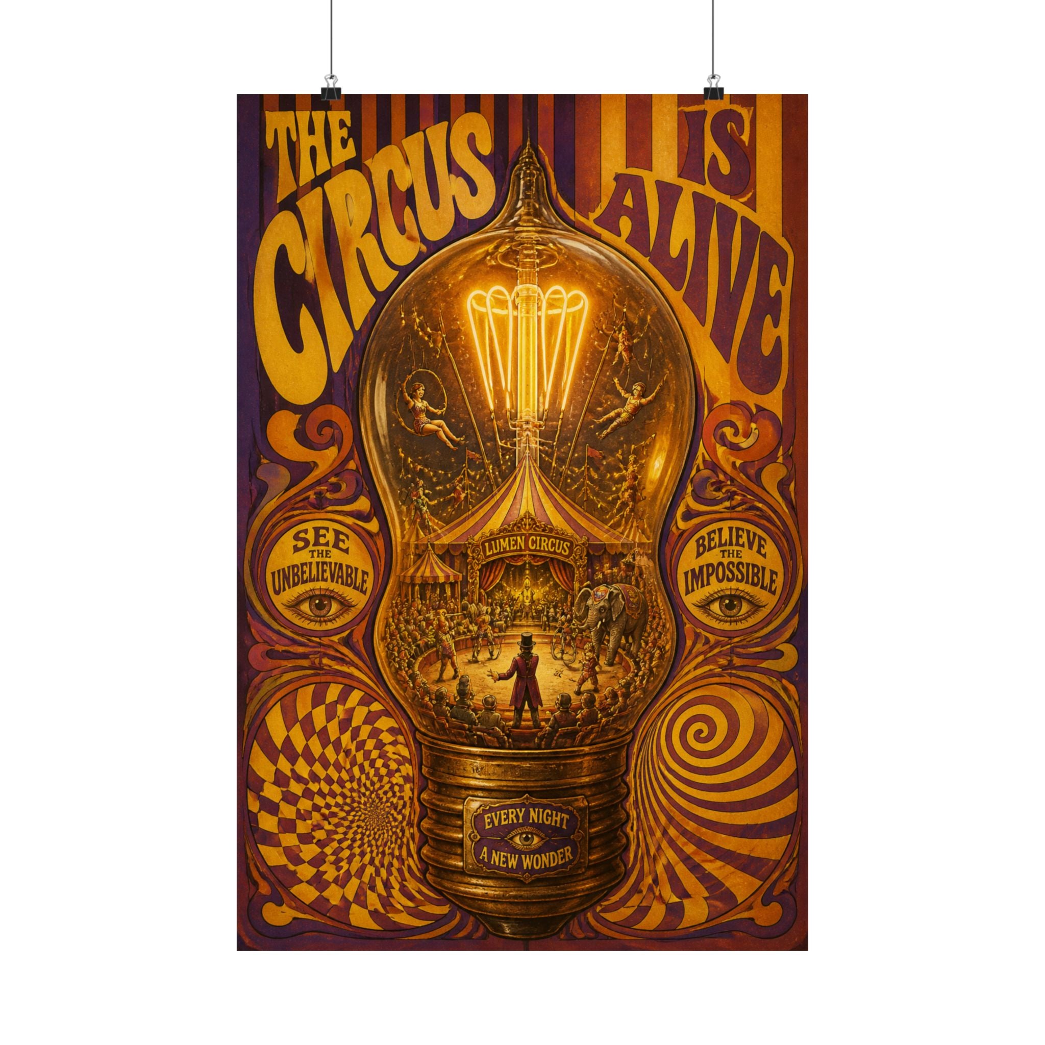 Light Bulb Circus Wall Art Poster 24×36 Psychedelic Dining Room Decor Maximalist Print