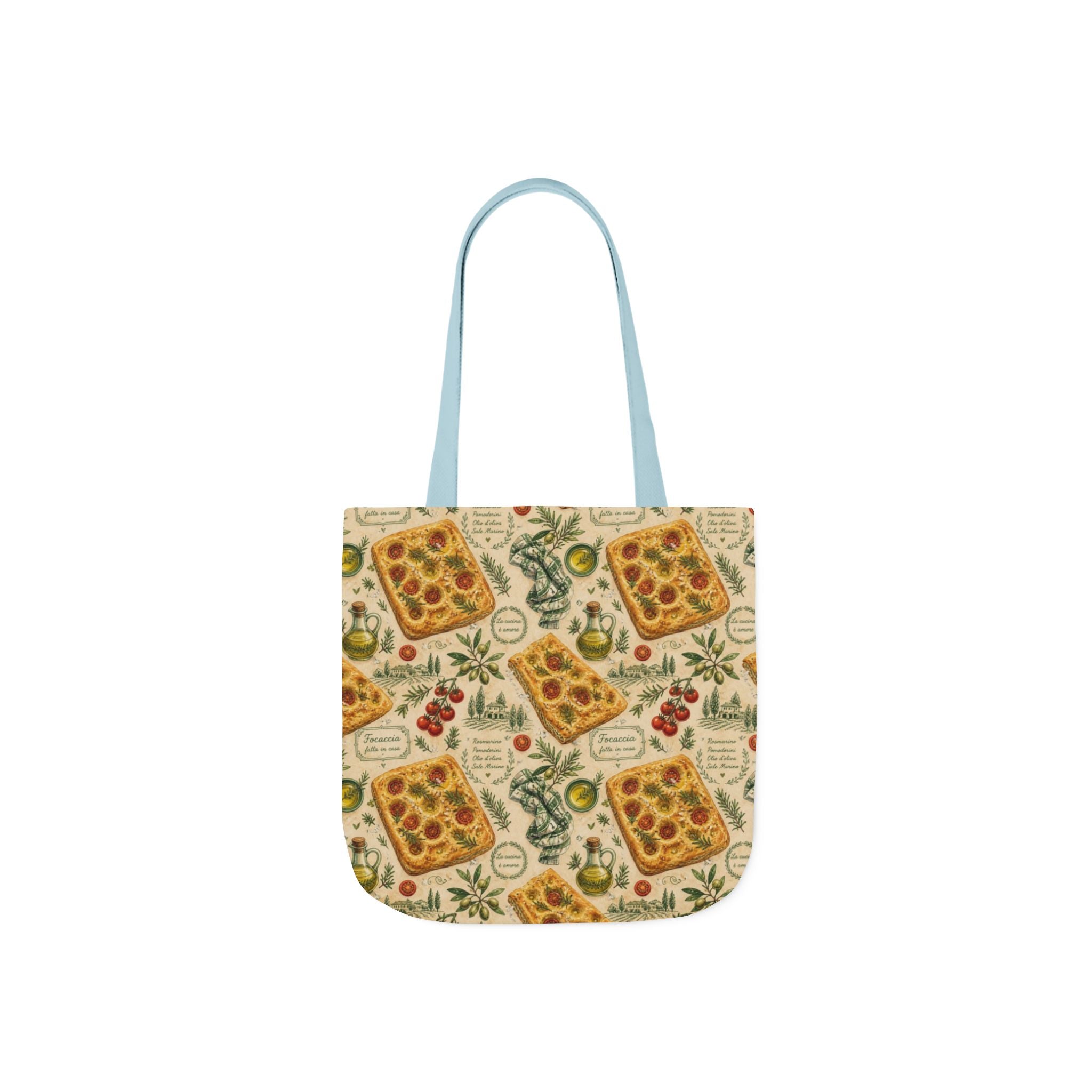 Focaccia Bread Canvas Tote Bag Mediterranean Kitchen Watercolor Design Italian Cottagecore Gift