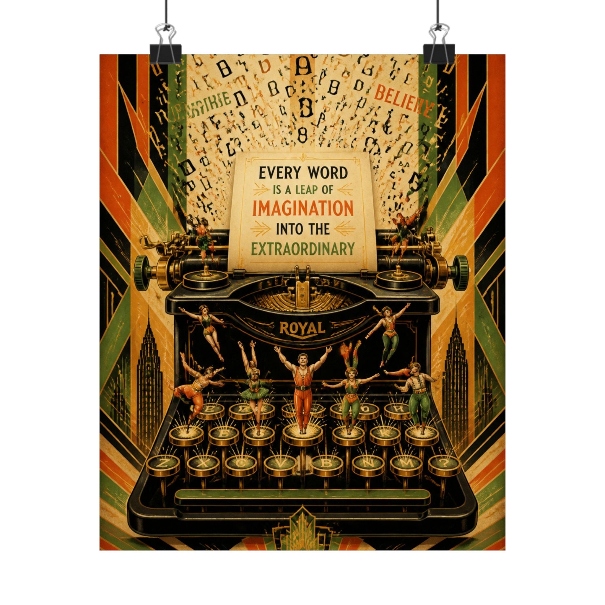 Typewriter Flying Letters Wall Art Poster 18×24 Art Deco Entryway Decor Maximalist Print