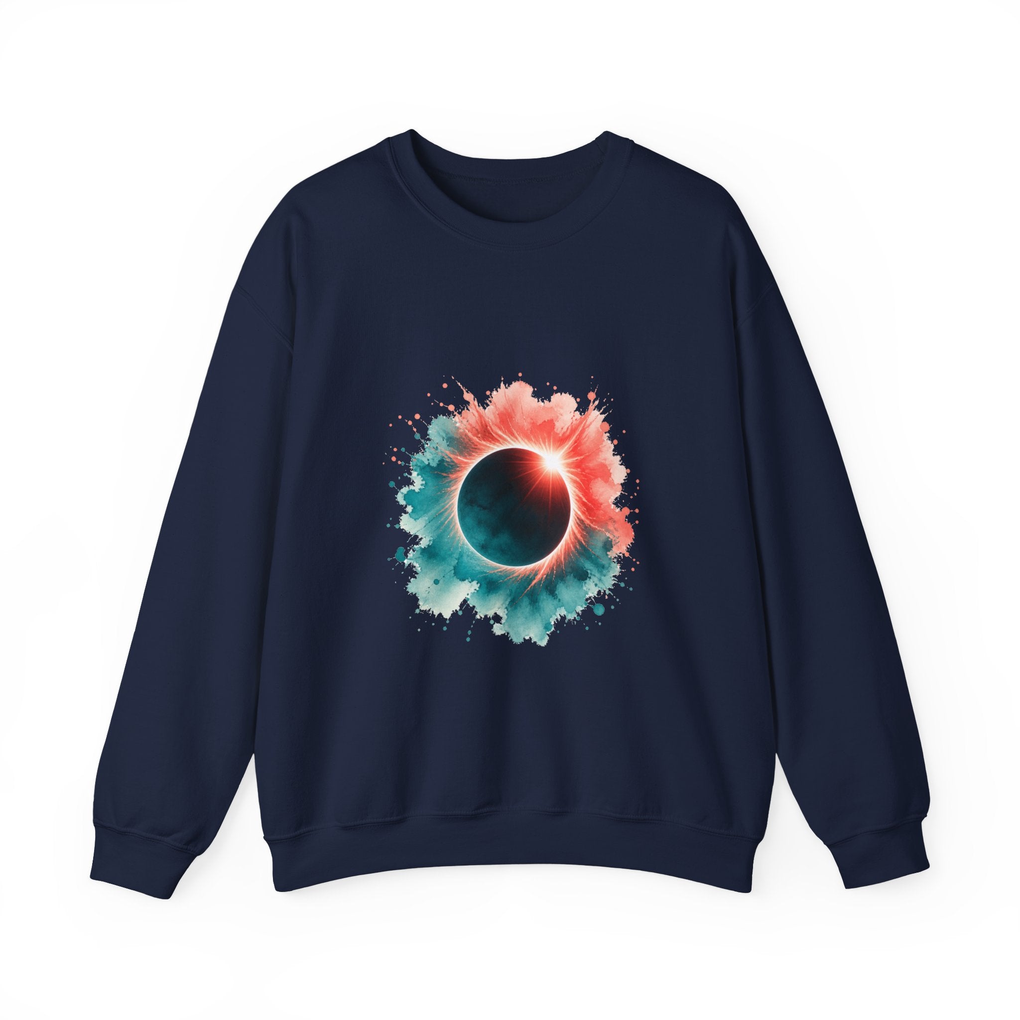Matching Couple Sweatshirt - Solar & Lunar Eclipse Matching Couple Crewneck Sweatshirt Watercolor Art His Hers Engagement Gift - Design A