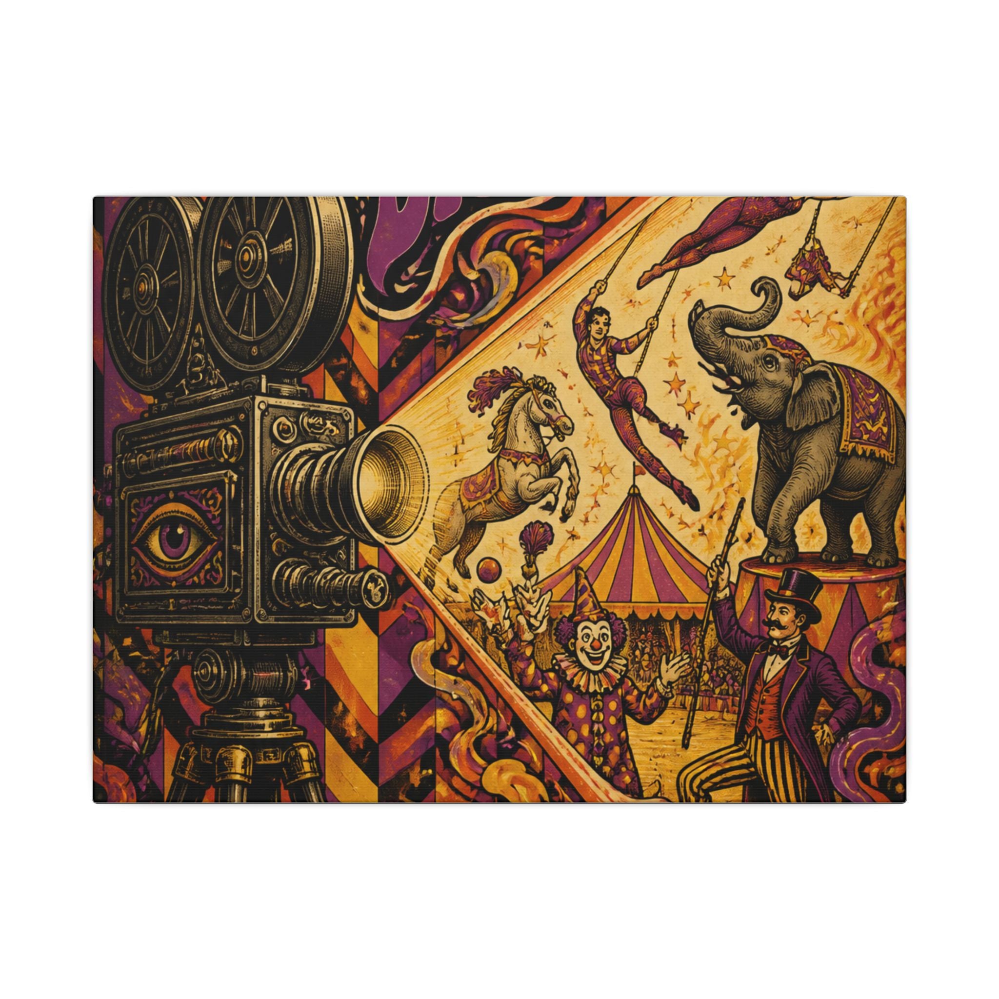 Film Camera Projector Show Wall Art Canvas 24×36 Psychedelic Dining Room Decor Maximalist Print