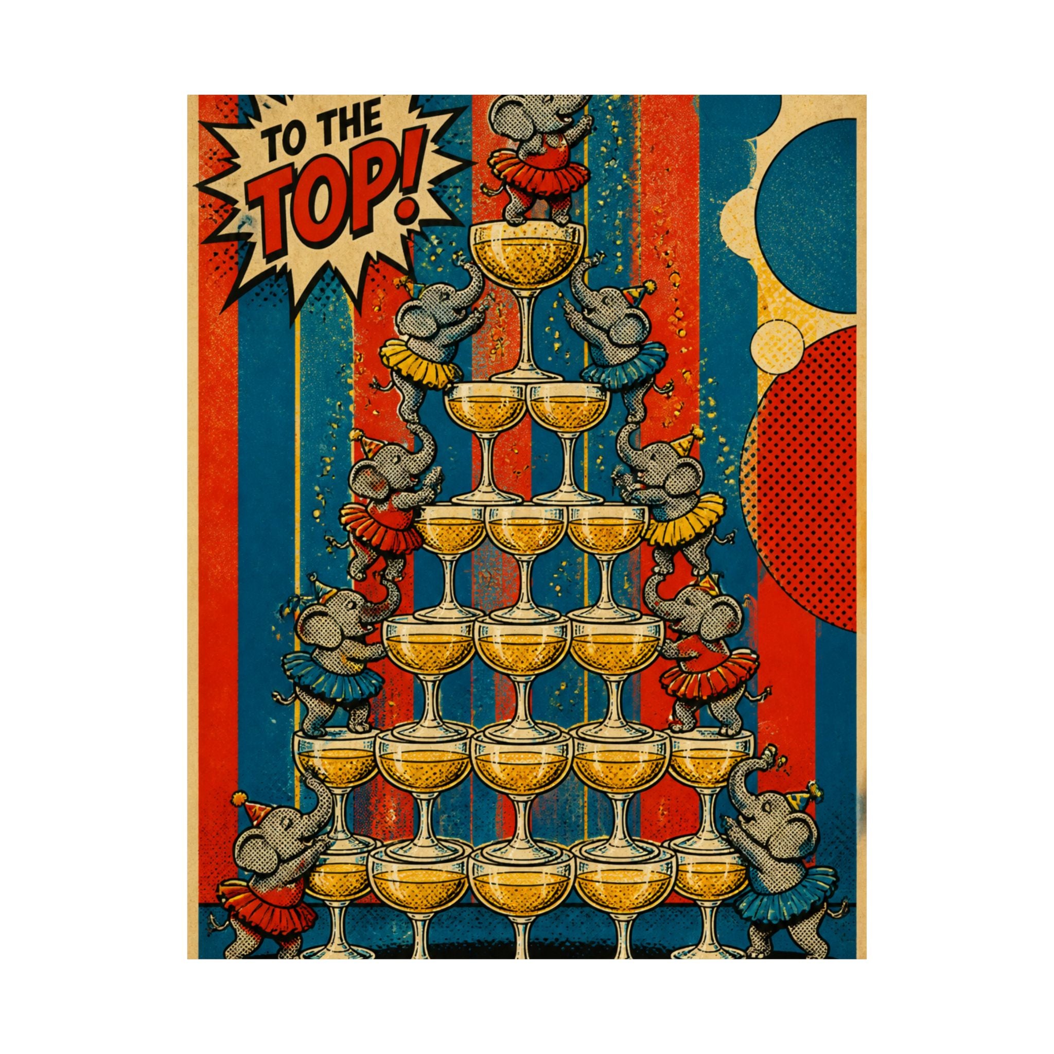 Champagne Tower Elephants Wall Art Poster 24×36 Pop Art Restaurant Decor Maximalist Print