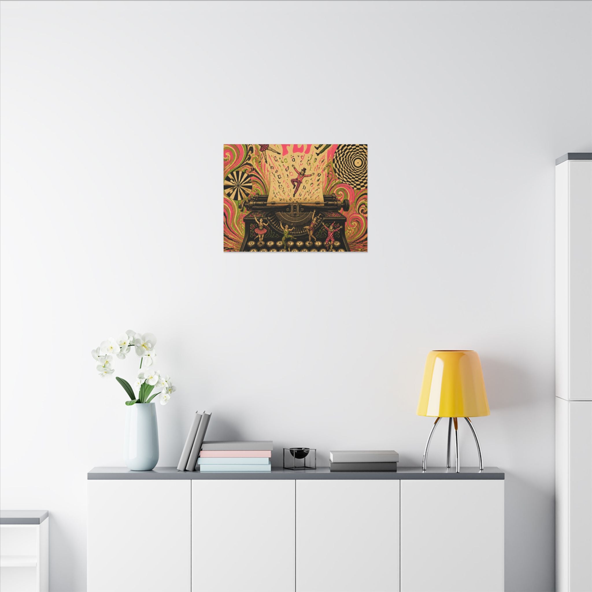 Typewriter Flying Letters Wall Art Canvas 16×20 Psychedelic Cafe Decor Maximalist Print