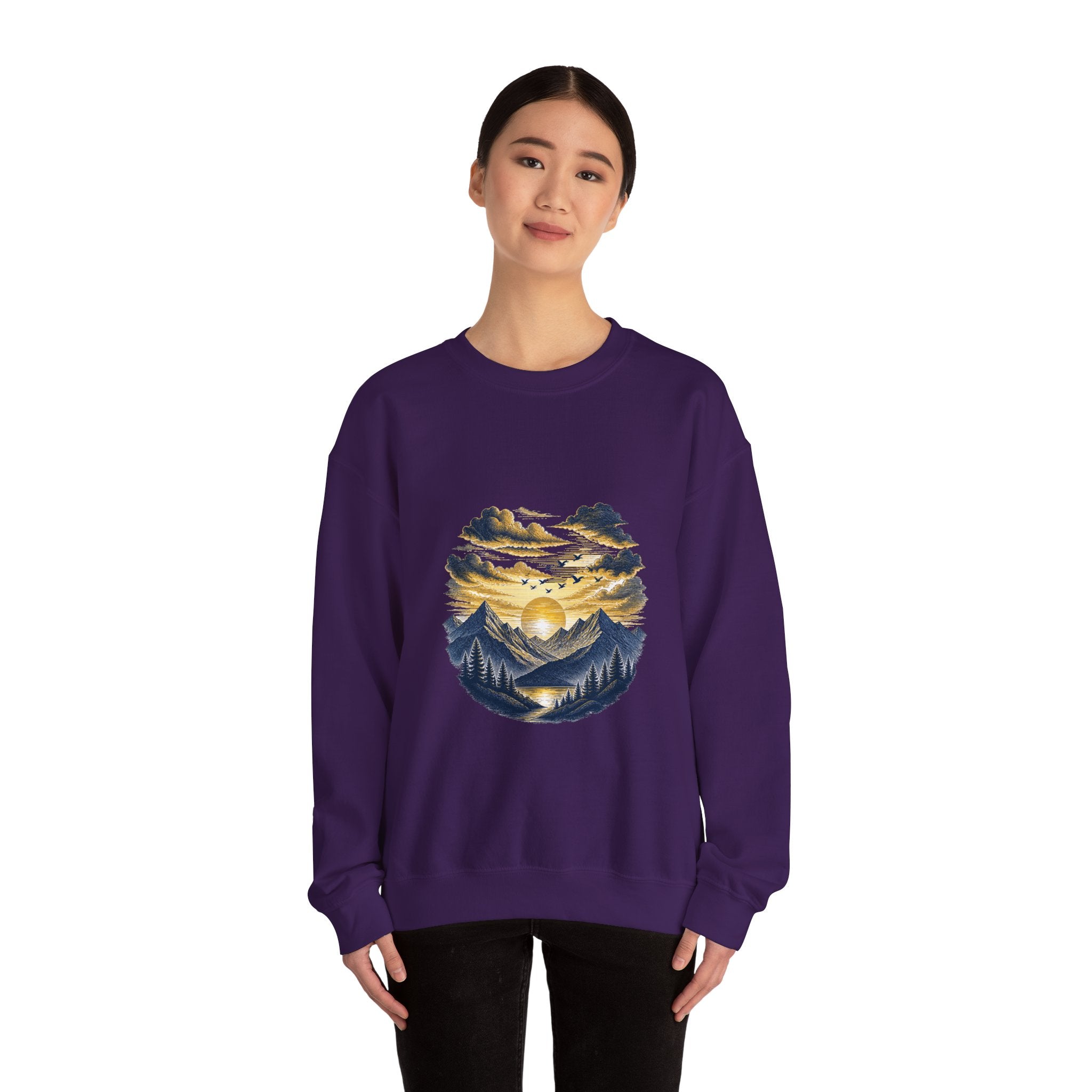 Matching Couple Sweatshirt - Sunrise & Sunset Matching Couple Premium Fleece Sweatshirt Hand-Drawn Art His Hers Anniversary Gift - Design B