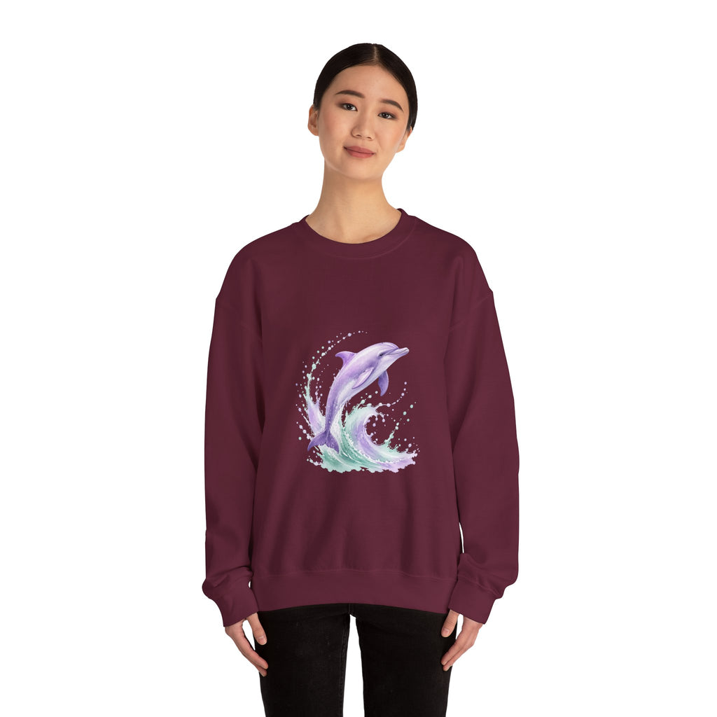 Matching Couple Sweatshirt - Shark & Dolphin Matching Couple Premium Fleece Sweatshirt Watercolor Art His Hers Birthday Gift - Design B