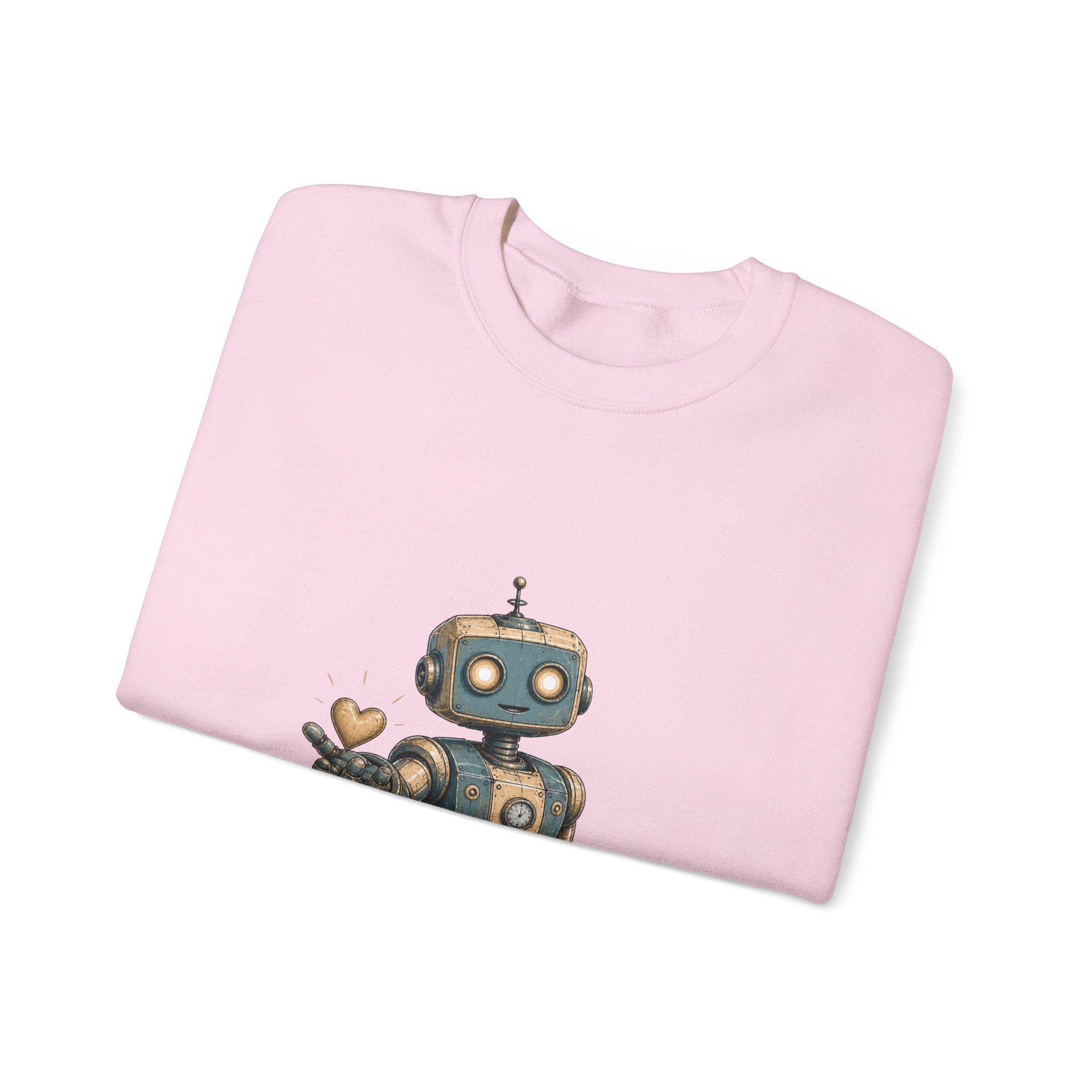 Matching Couple Sweatshirt - Robot & Heart Matching Couple Premium Fleece Sweatshirt Hand-Drawn Art His Hers Anniversary Gift - Design A
