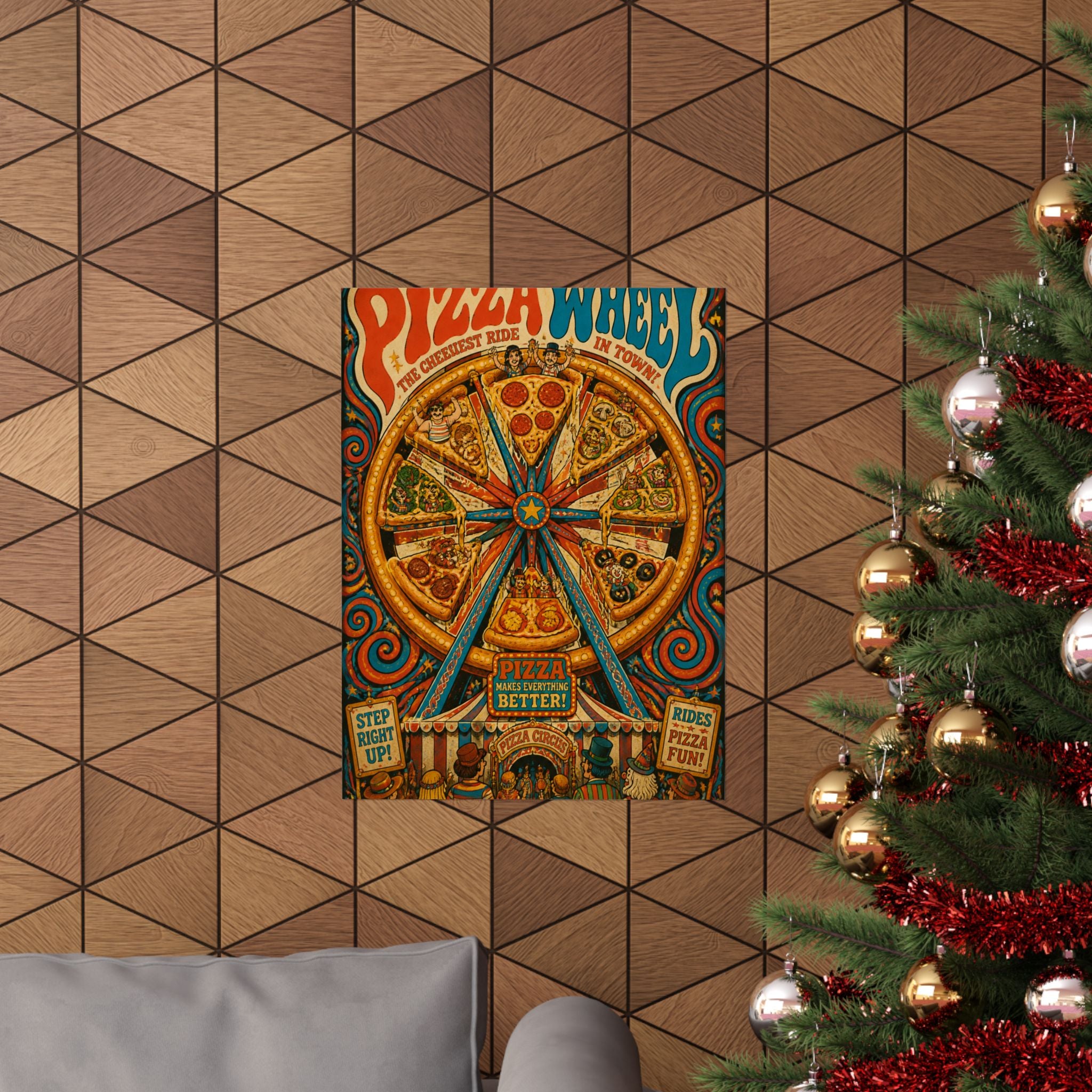Pizza Ferris Wheel Wall Art Poster 18×24 Psychedelic Cafe Decor Maximalist Print