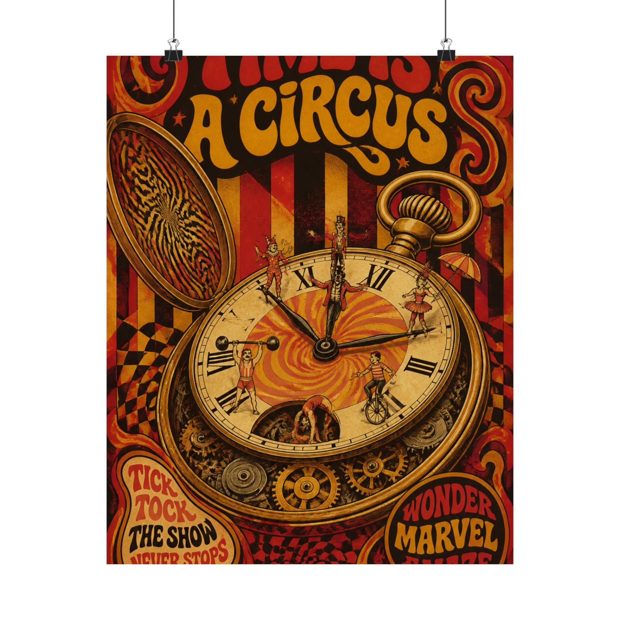 Pocket Watch Performers Wall Art Poster 18×24 Psychedelic Cafe Decor Maximalist Print