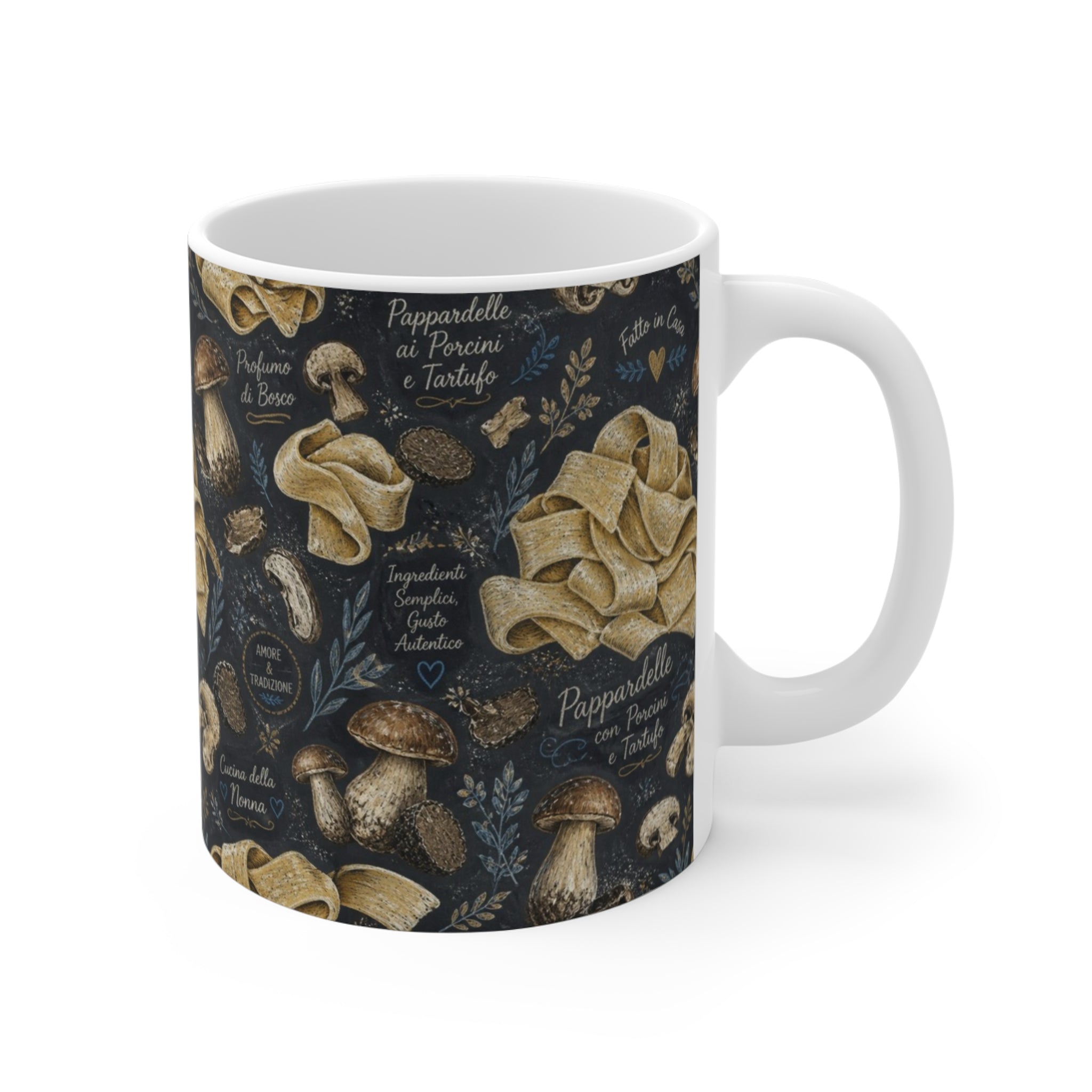 Pappardelle Ribbons 11oz Ceramic Mug Mediterranean Kitchen Chalk Art Design Italian Cottagecore Gift