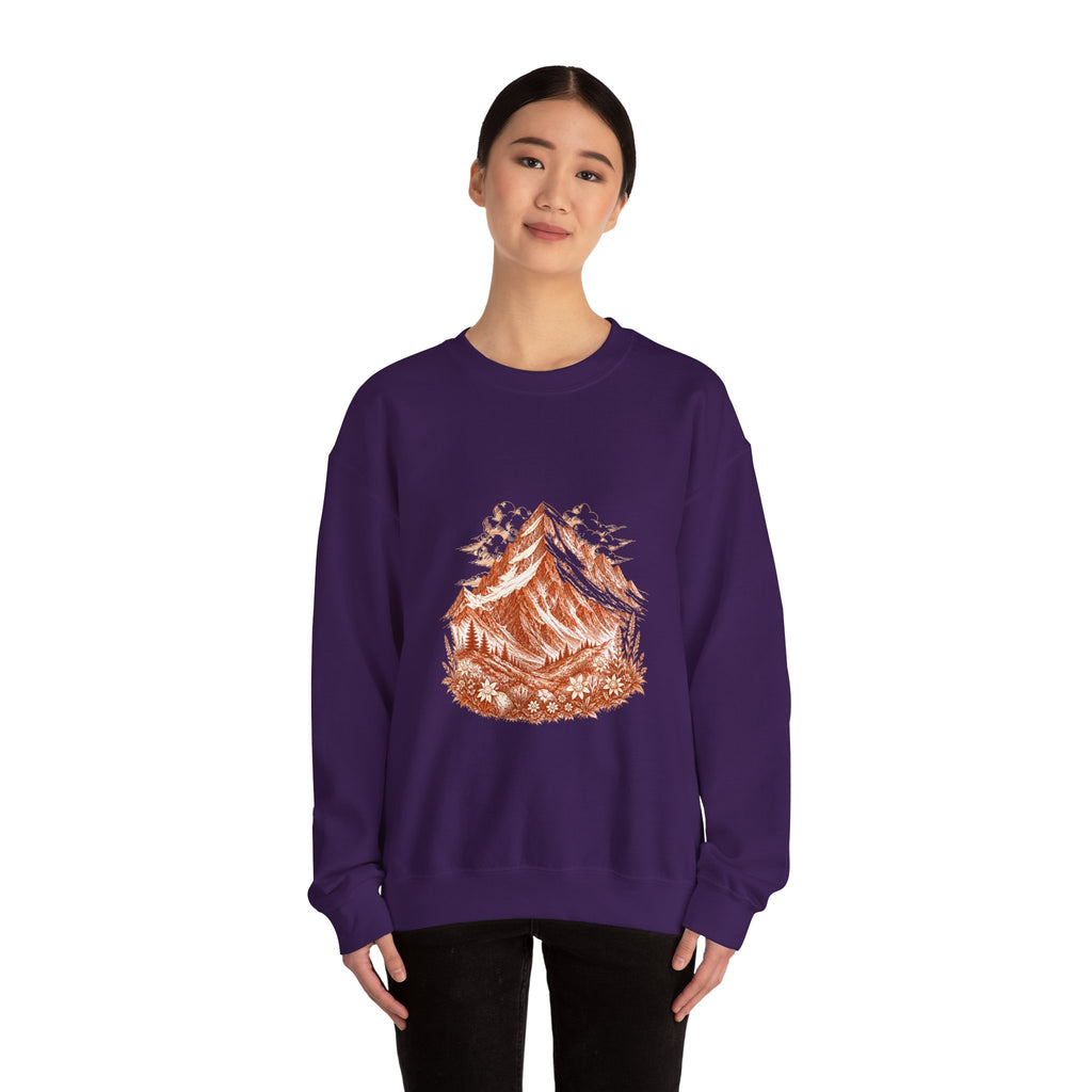 Matching Couple Sweatshirt - Mountain & Ocean Matching Couple Premium Fleece Sweatshirt Hand-Drawn Art His Hers Anniversary Gift - Design A