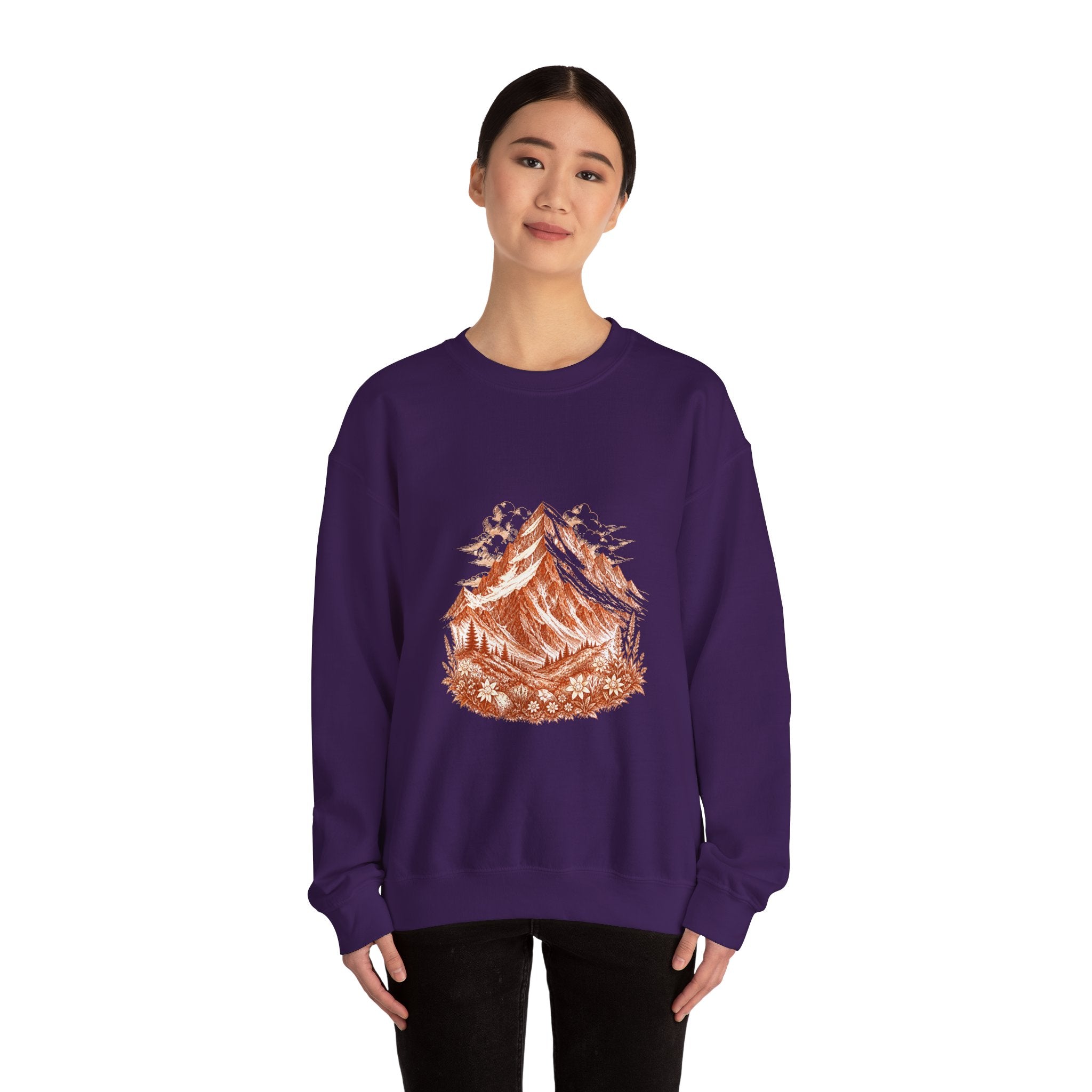 Matching Couple Sweatshirt - Mountain & Ocean Matching Couple Premium Fleece Sweatshirt Hand-Drawn Art His Hers Anniversary Gift - Design A