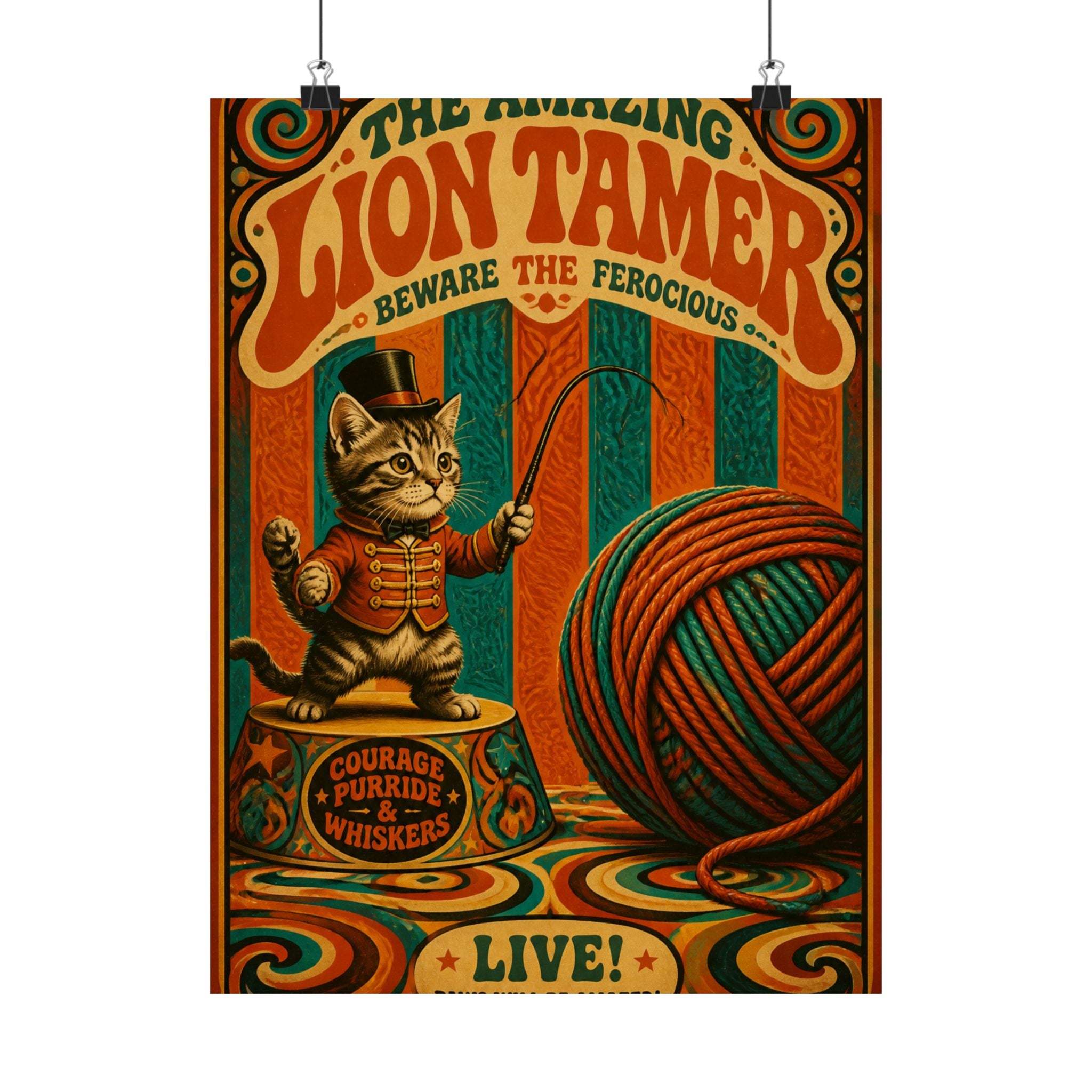 Cat Lion Tamer Wall Art Poster 24×36 Psychedelic Dining Room Decor Maximalist Print