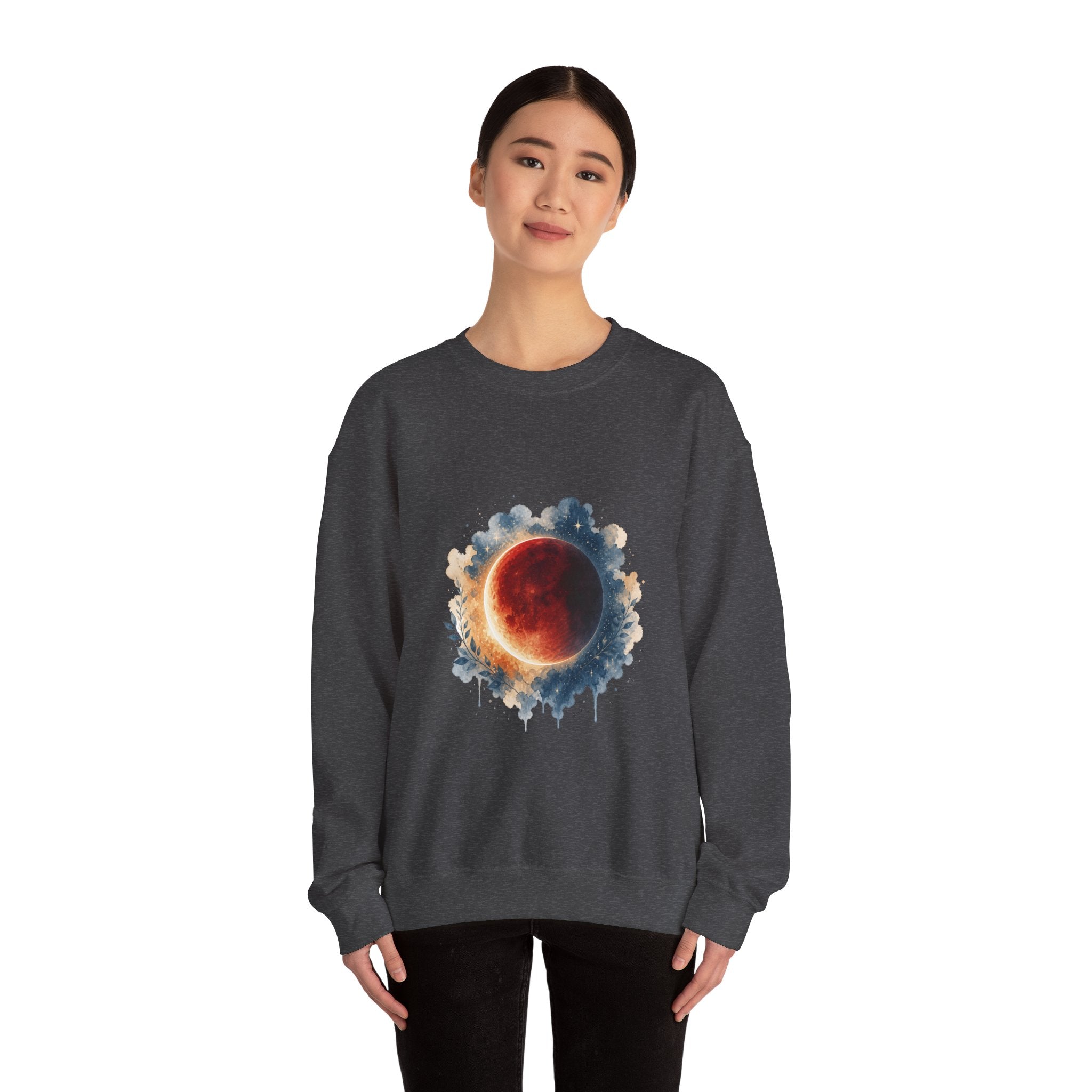 Matching Couple Sweatshirt - Solar & Lunar Eclipse Matching Couple Comfort Colors Crew Watercolor Art His Hers Birthday Gift - Design B