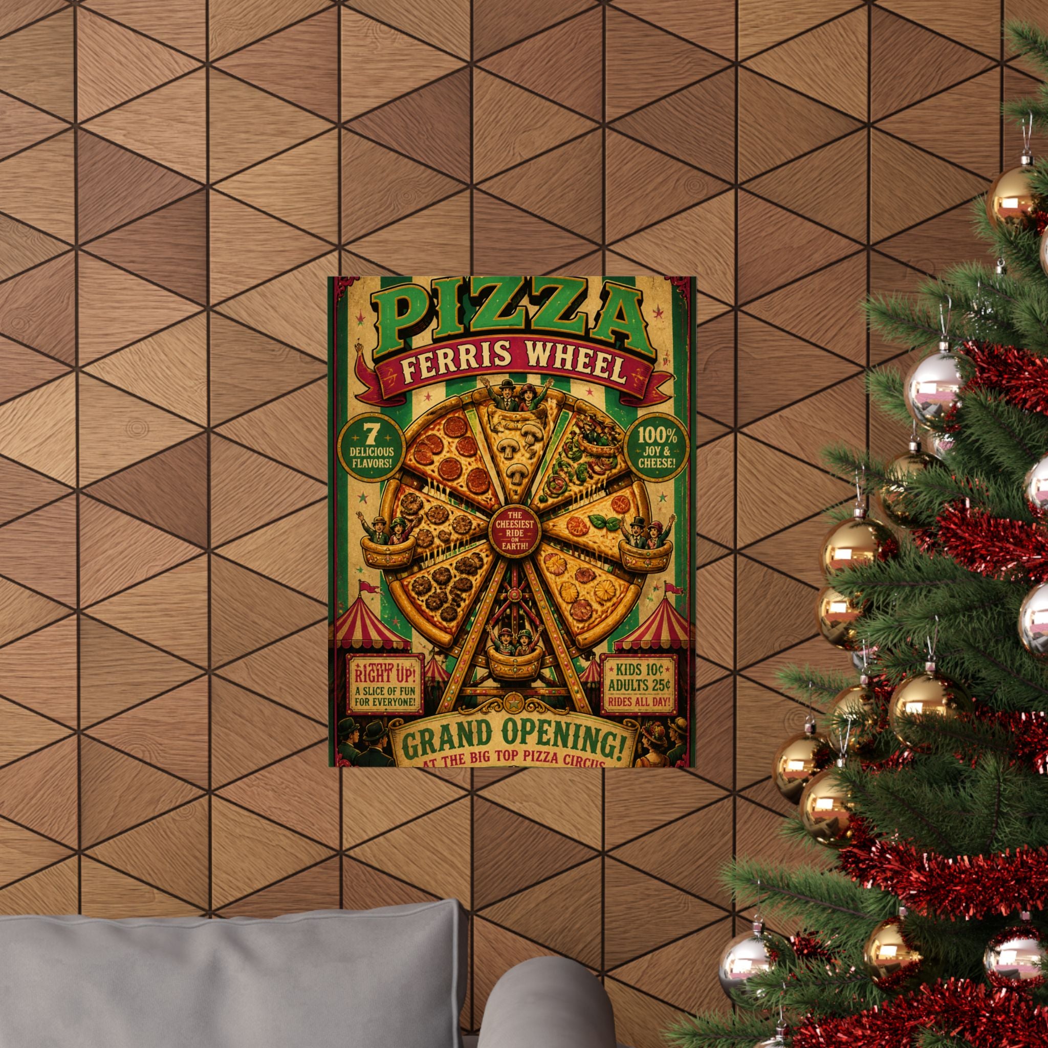 Pizza Ferris Wheel Wall Art Poster 18×24 Vintage Circus Kitchen Decor Maximalist Print