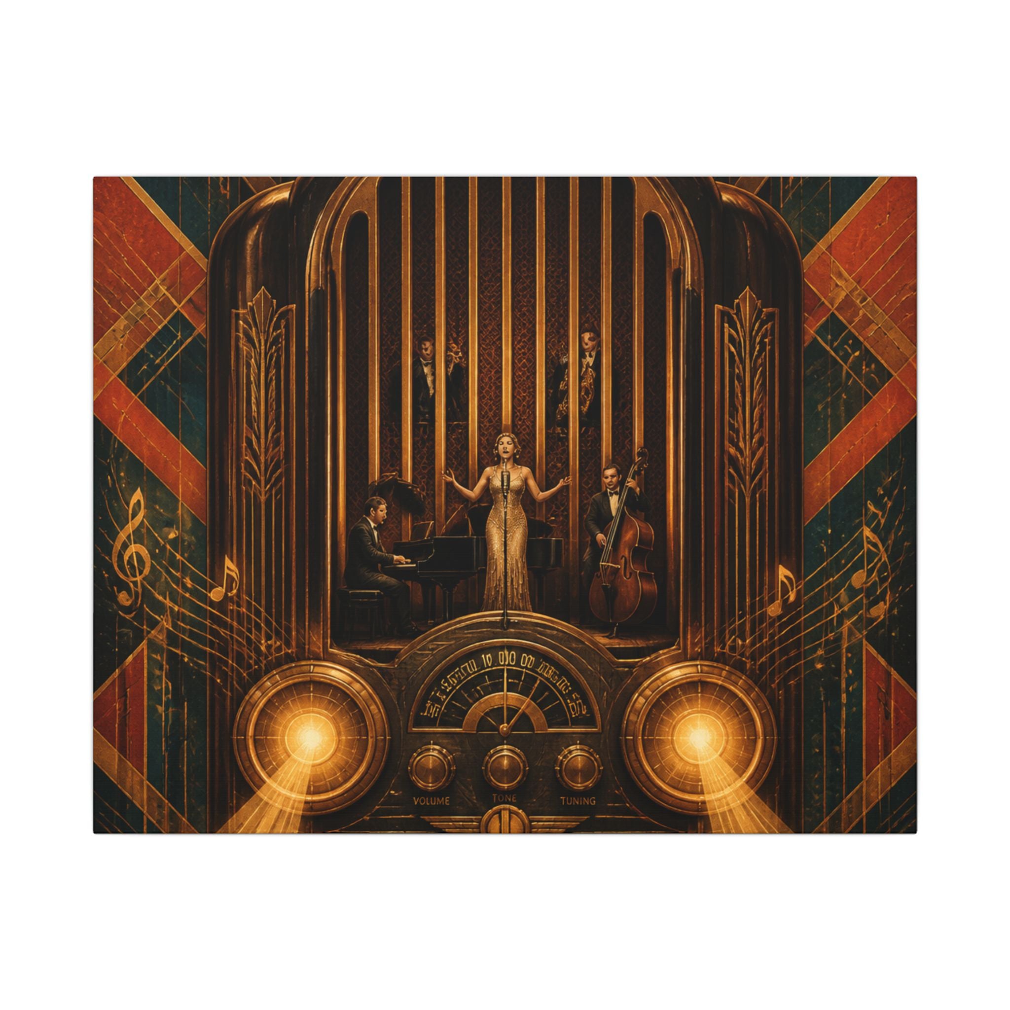 Vintage Radio Stage Wall Art Canvas 16×20 Art Deco Entryway Decor Maximalist Print