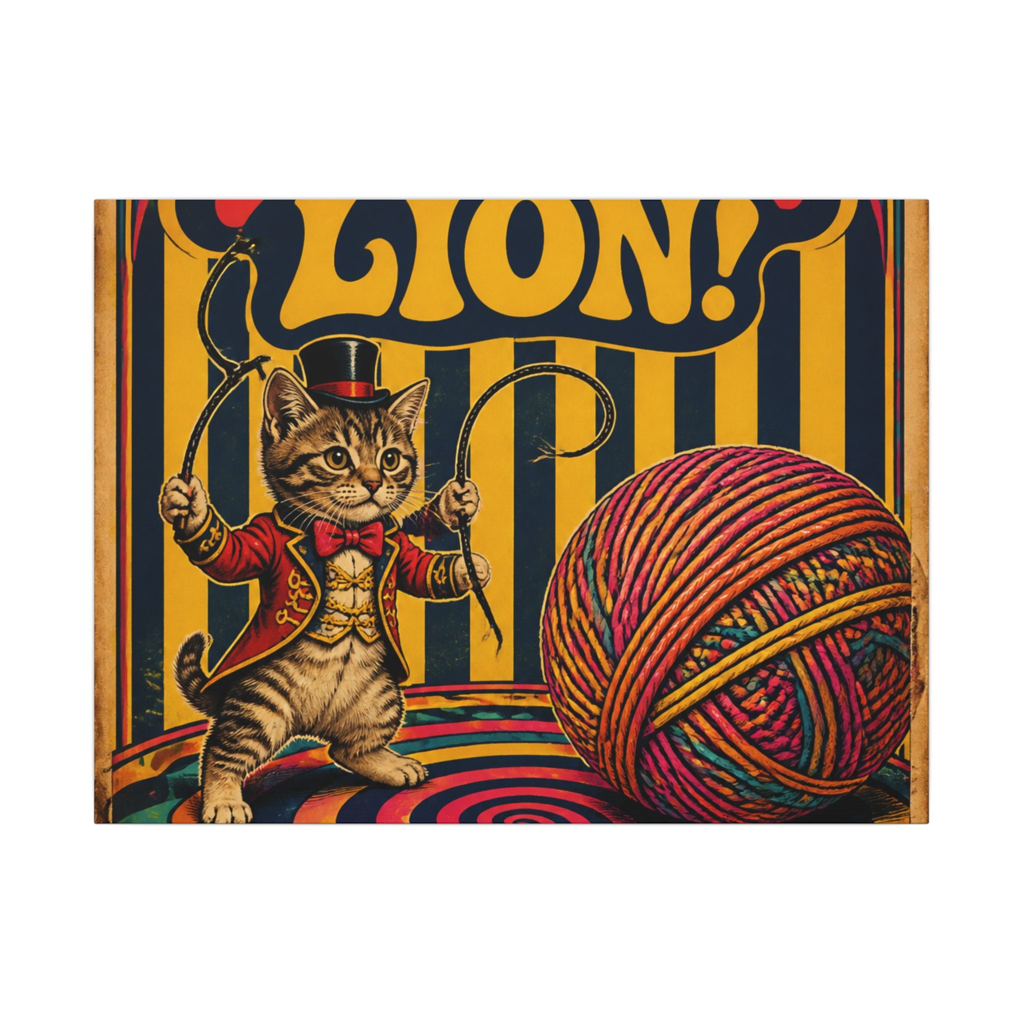 Cat Lion Tamer Wall Art Canvas 24×36 Psychedelic Dining Room Decor Maximalist Print