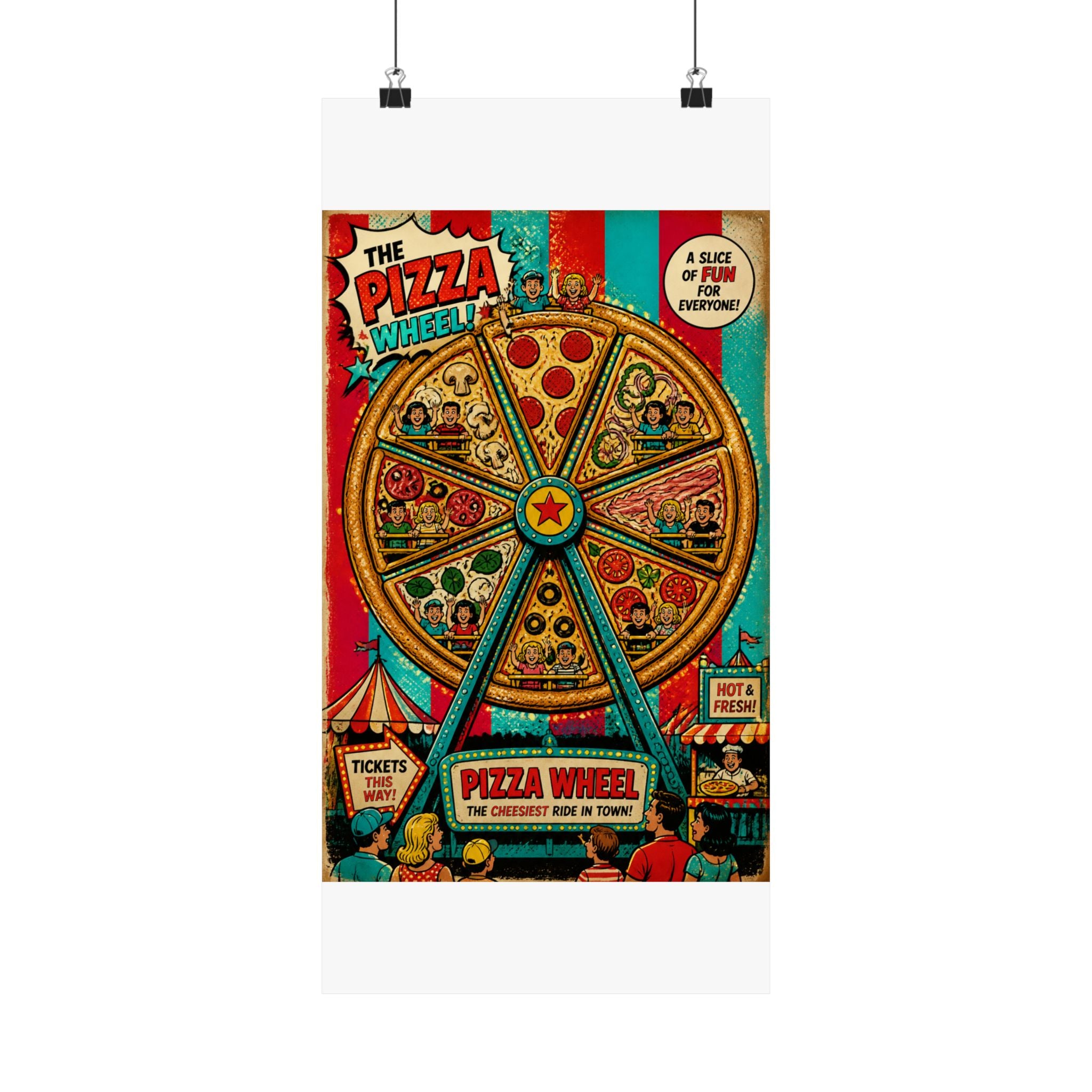 Pizza Ferris Wheel Wall Art Poster 24×36 Pop Art Restaurant Decor Maximalist Print