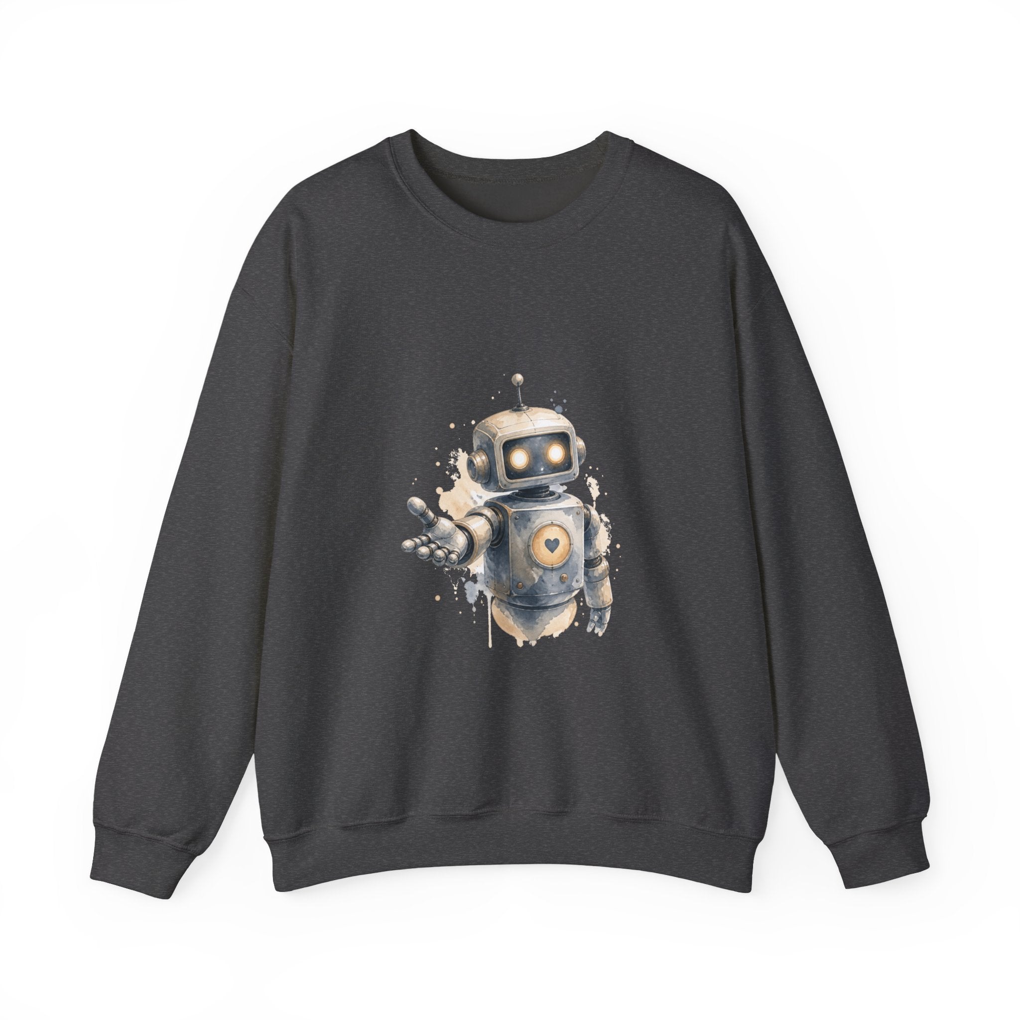 Matching Couple Sweatshirt - Robot & Heart Matching Couple Comfort Colors Crew Watercolor Art His Hers Birthday Gift - Design A