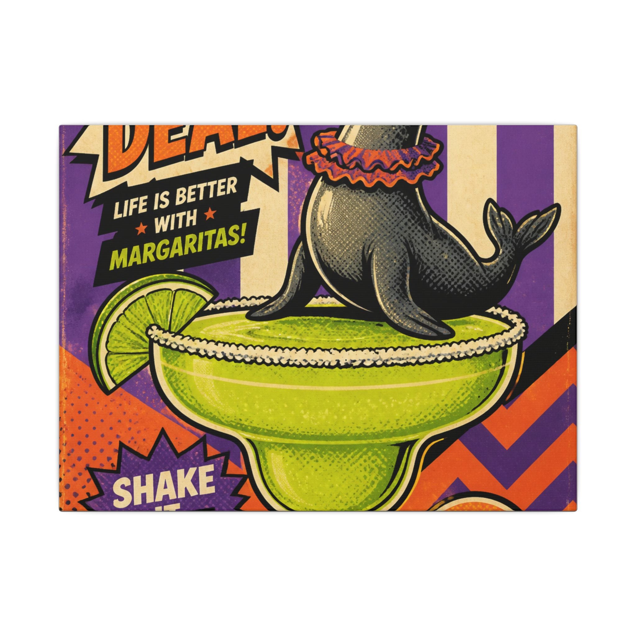 Margarita Balancing Seal Wall Art Canvas 24×36 Pop Art Restaurant Decor Maximalist Print