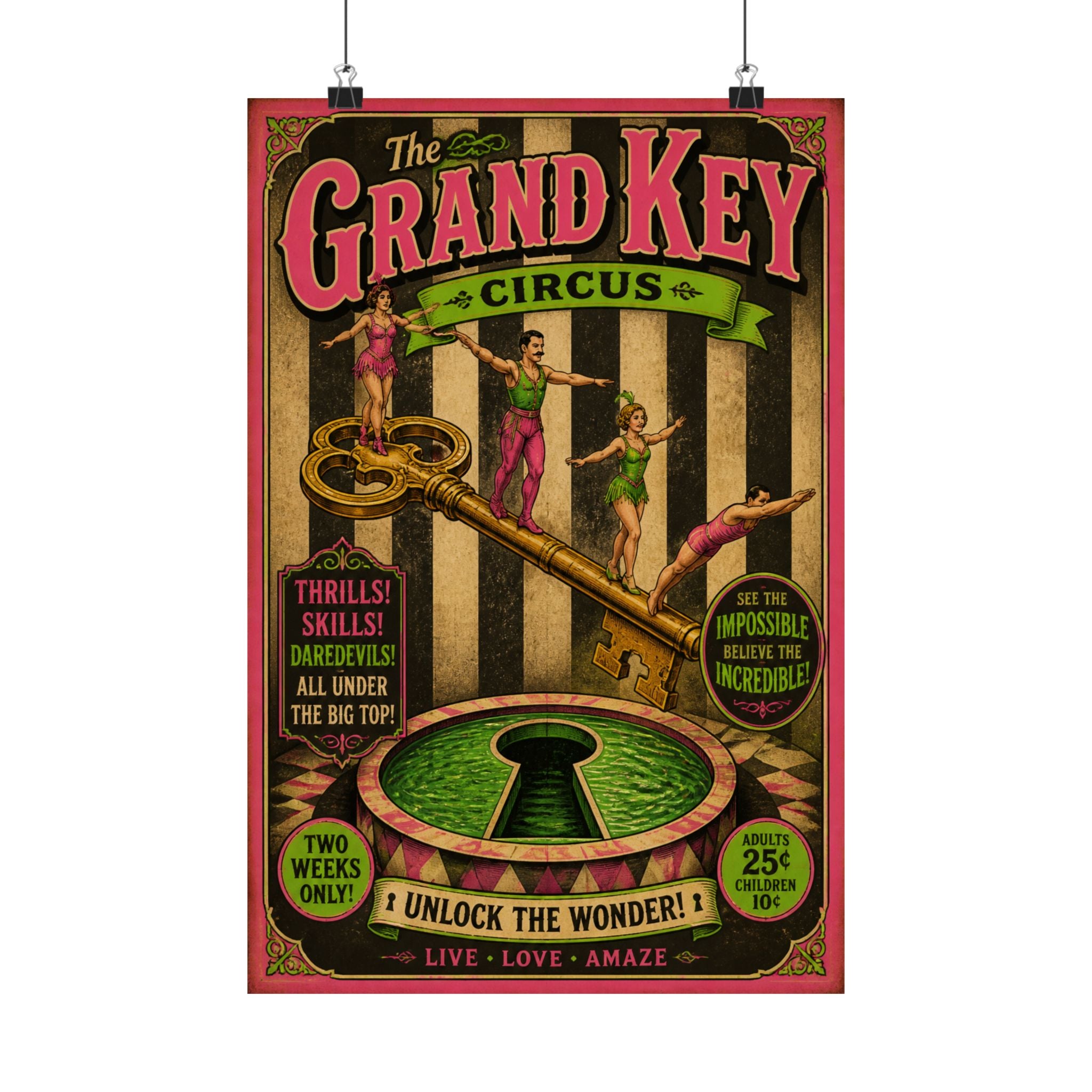 Giant Key Performance Wall Art Poster 18×24 Vintage Circus Kitchen Decor Maximalist Print