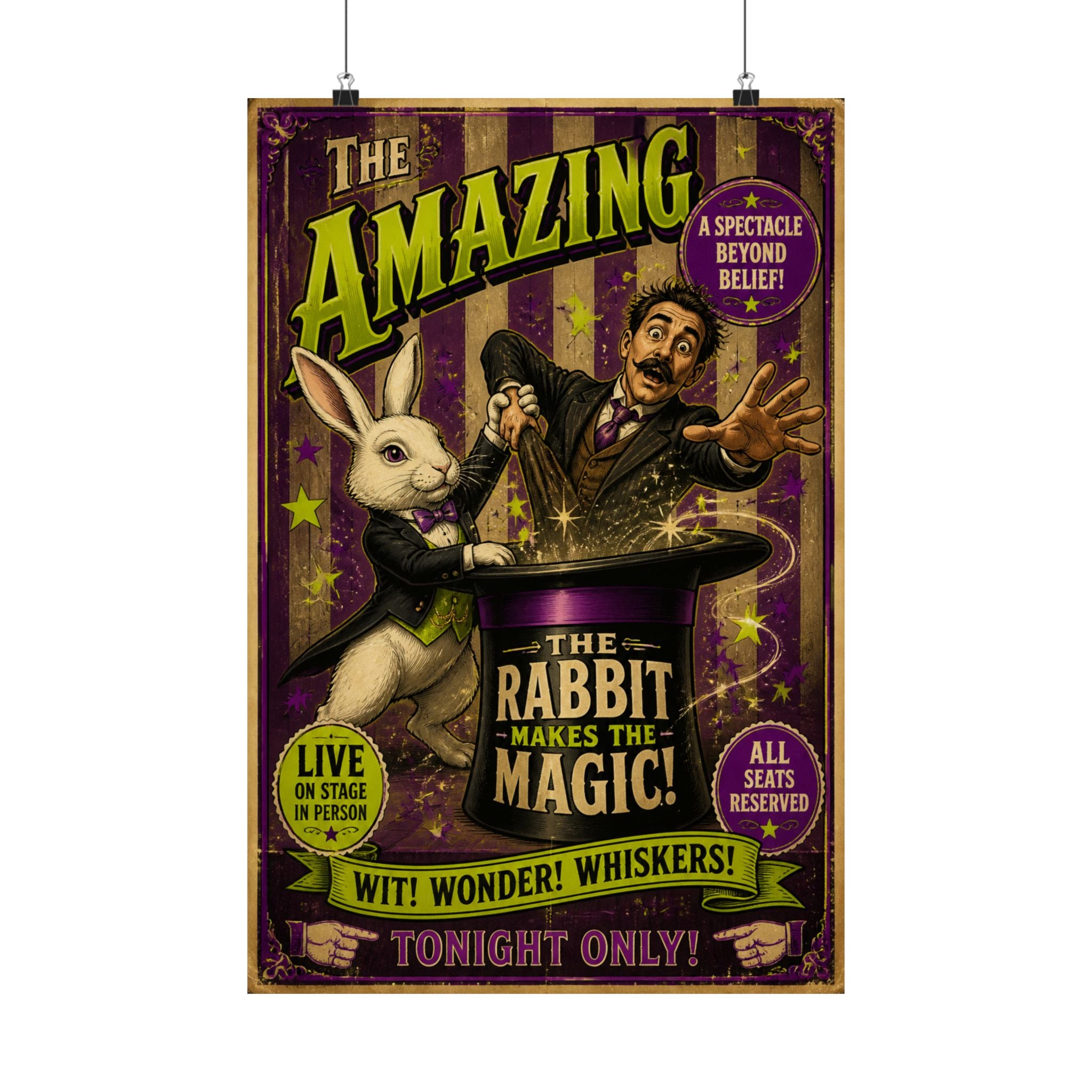 Magic Hat Rabbit Wall Art Poster 18×24 Vintage Circus Kitchen Decor Maximalist Print