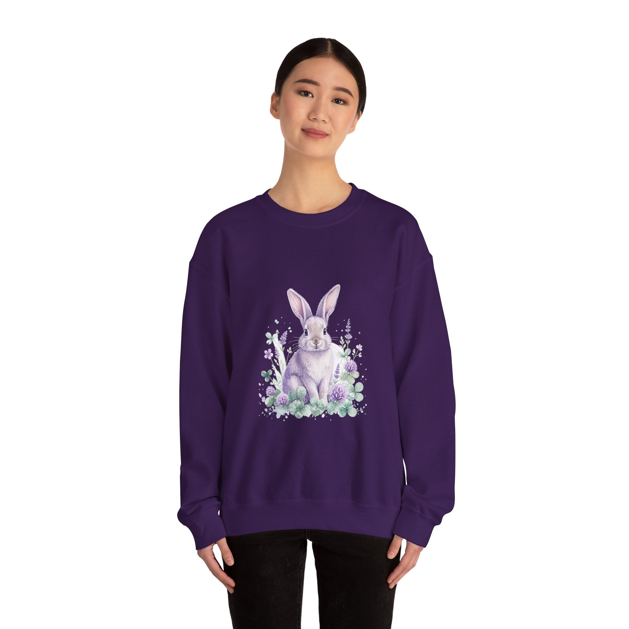 Matching Couple Sweatshirt - Fox & Rabbit Matching Couple Crewneck Sweatshirt Watercolor Art His Hers Engagement Gift - Design B