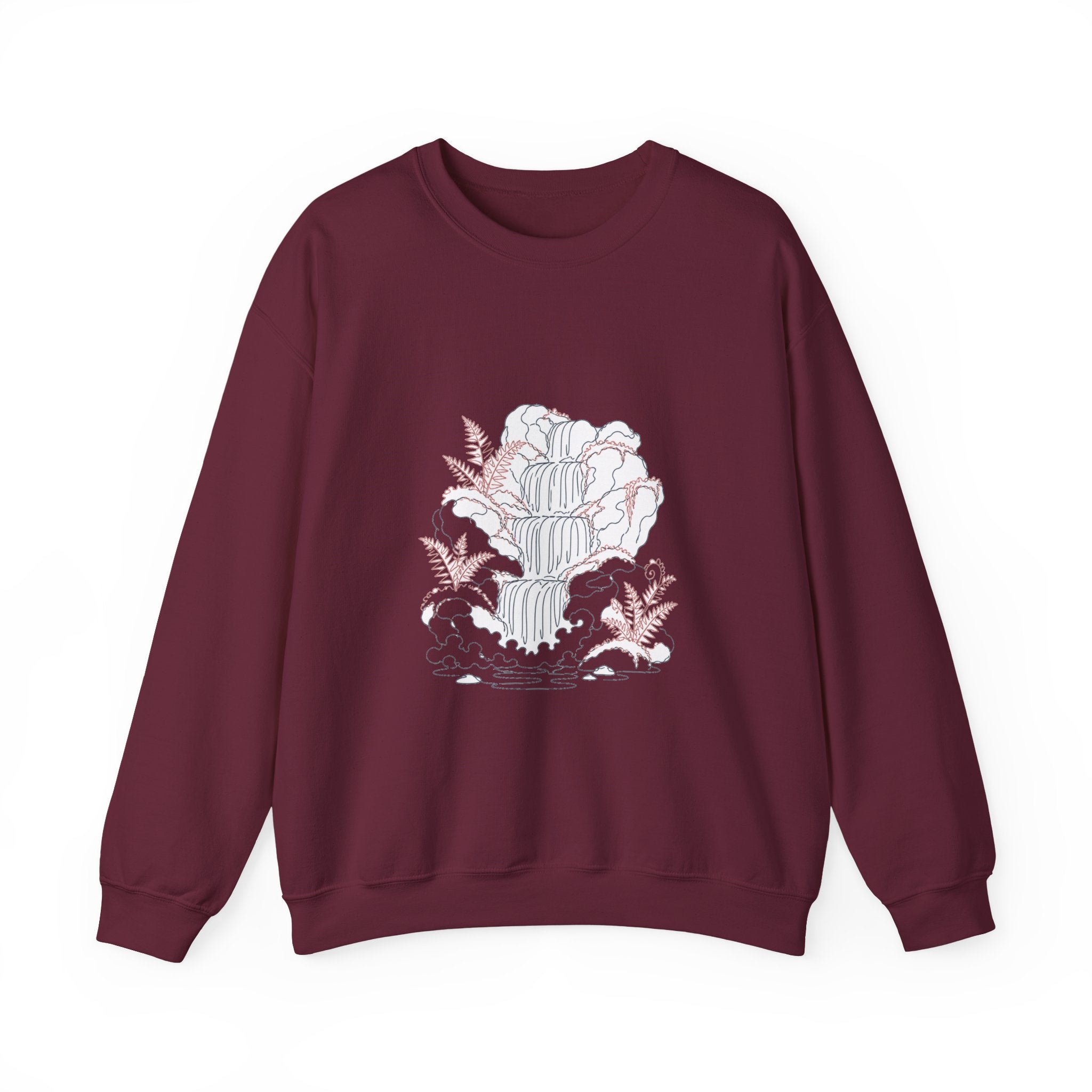 Matching Couple Sweatshirt - Wildfire & Waterfall Matching Couple Crewneck Sweatshirt Minimalist Art His Hers Valentine Gift - Design B
