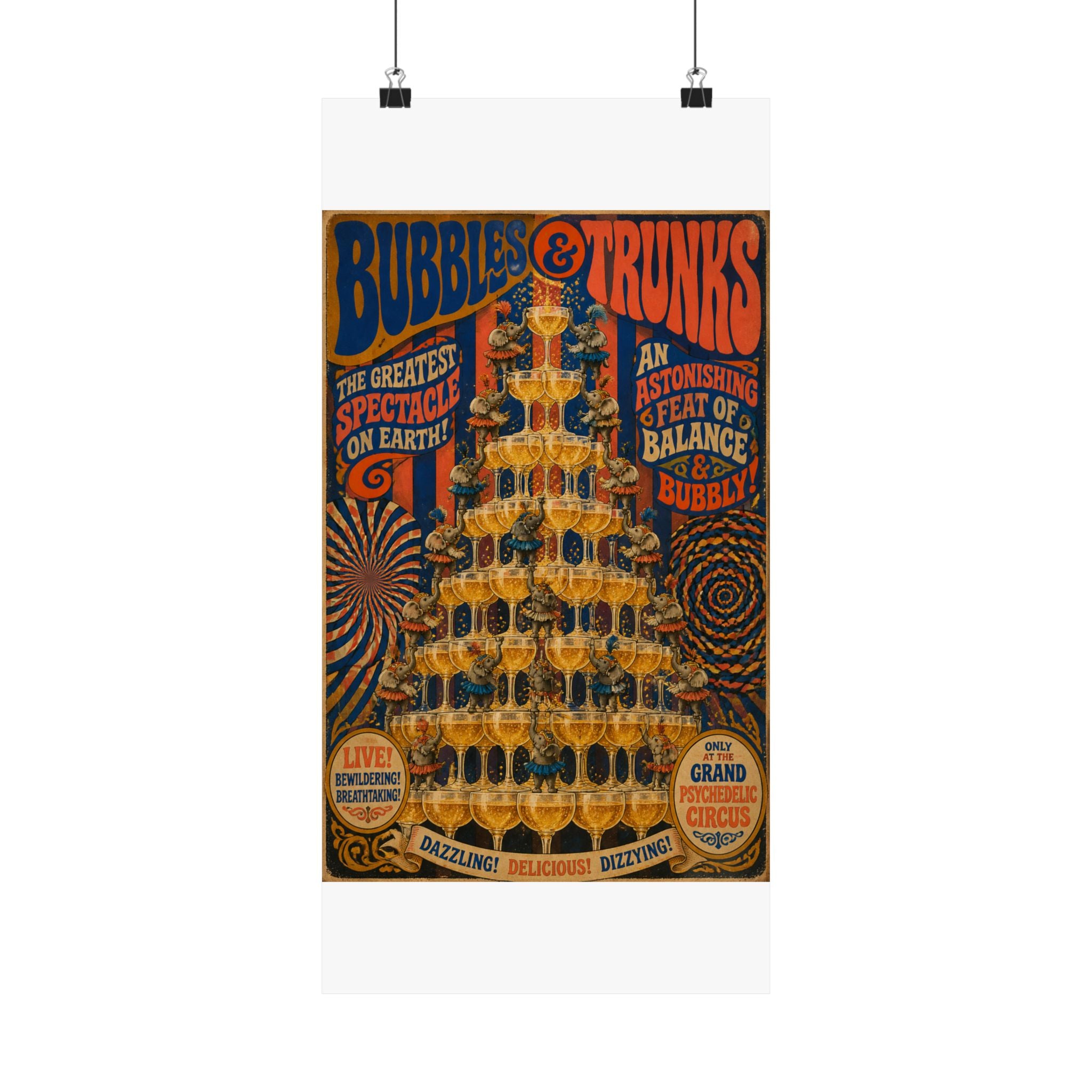 Champagne Tower Elephants Wall Art Poster 18×24 Psychedelic Cafe Decor Maximalist Print