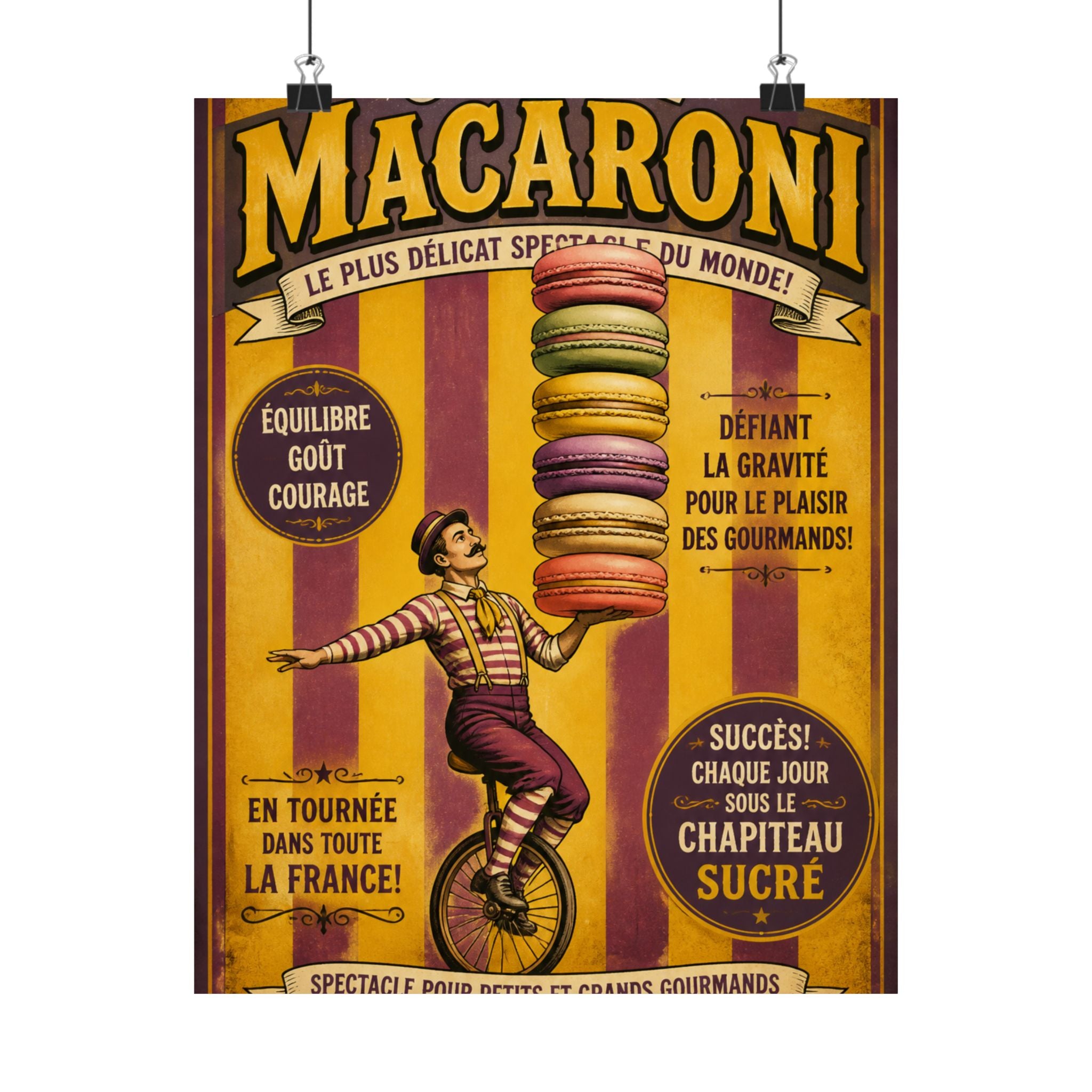 Macaron Balancing Tower Wall Art Poster 24×36 Vintage Circus Bedroom Decor Maximalist Print