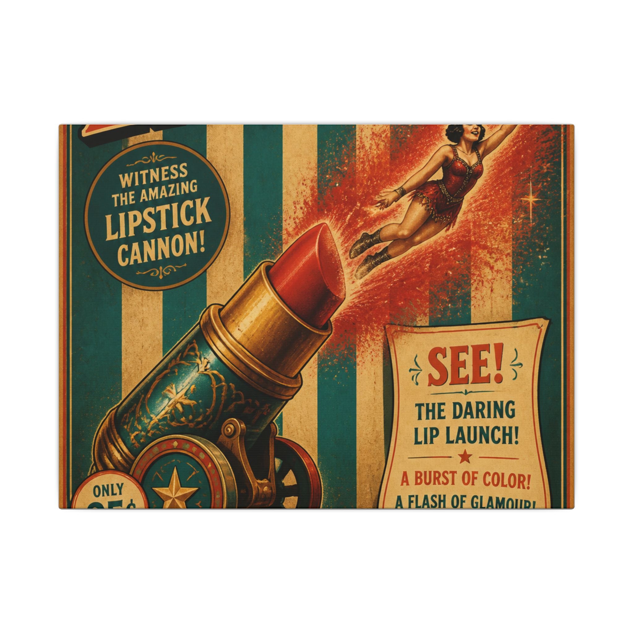 Lipstick Cannon Wall Art Canvas 16×20 Vintage Circus Kitchen Decor Maximalist Print