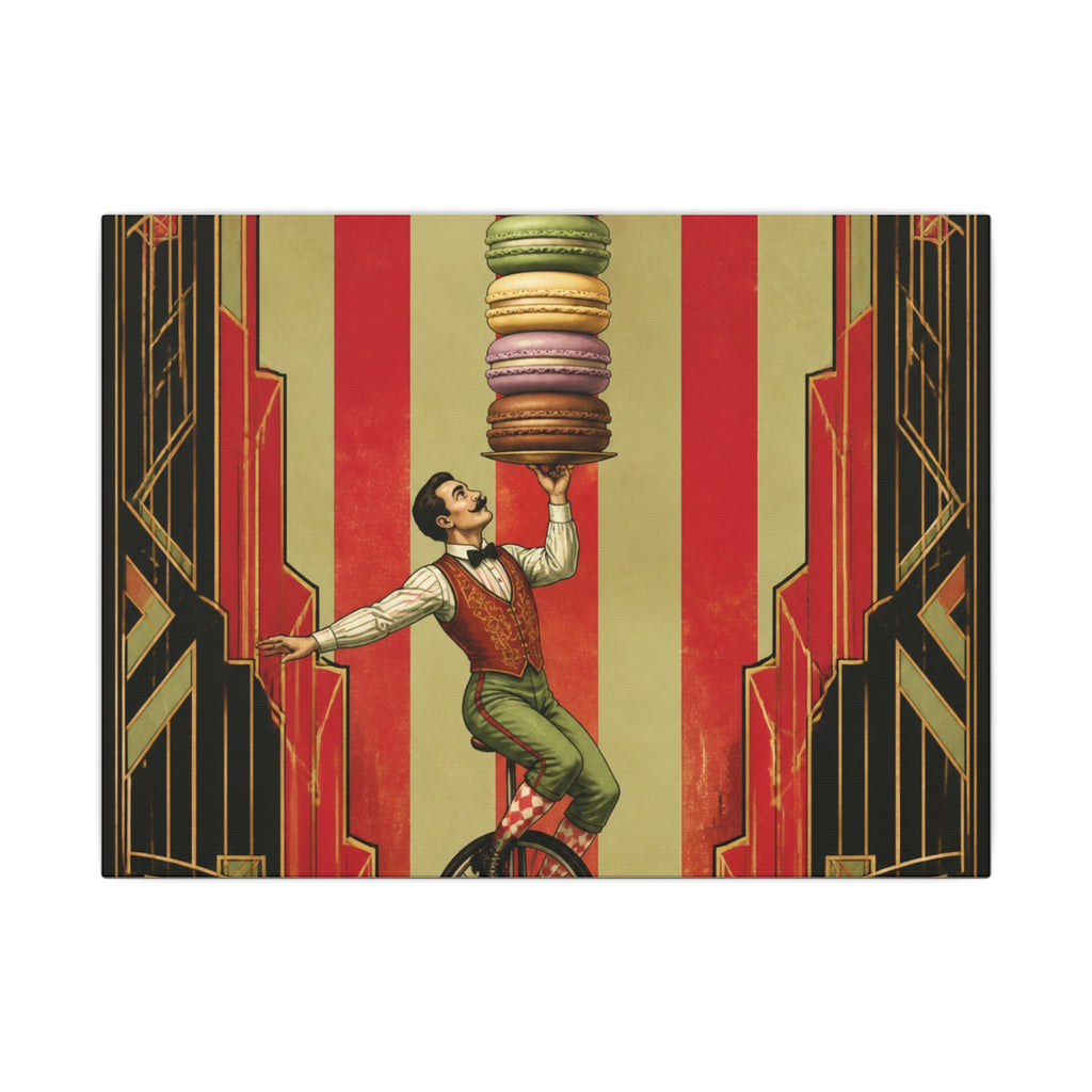 Macaron Balancing Tower Wall Art Canvas 16×20 Art Deco Entryway Decor Maximalist Print
