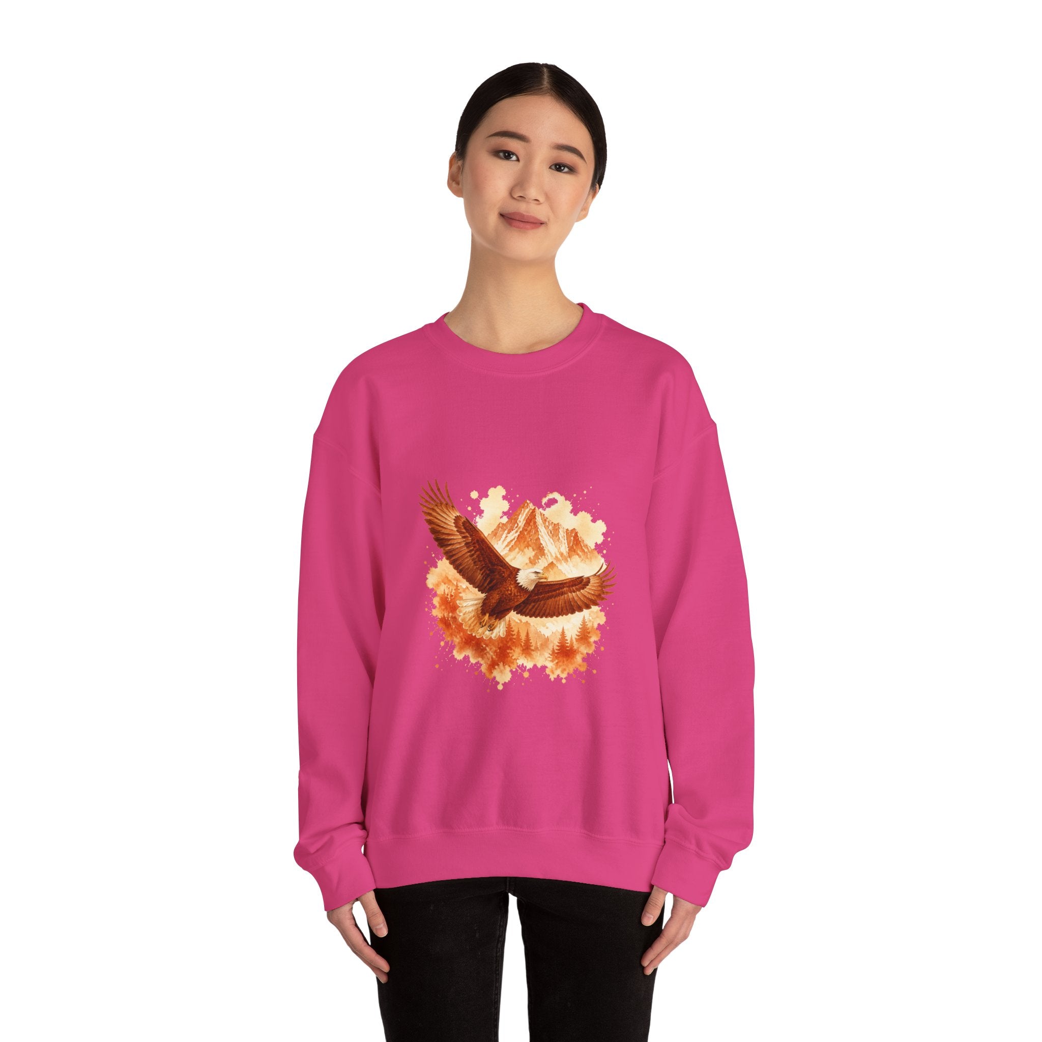 Matching Couple Sweatshirt - Eagle & Whale Matching Couple Premium Fleece Sweatshirt Watercolor Art His Hers Birthday Gift - Design A