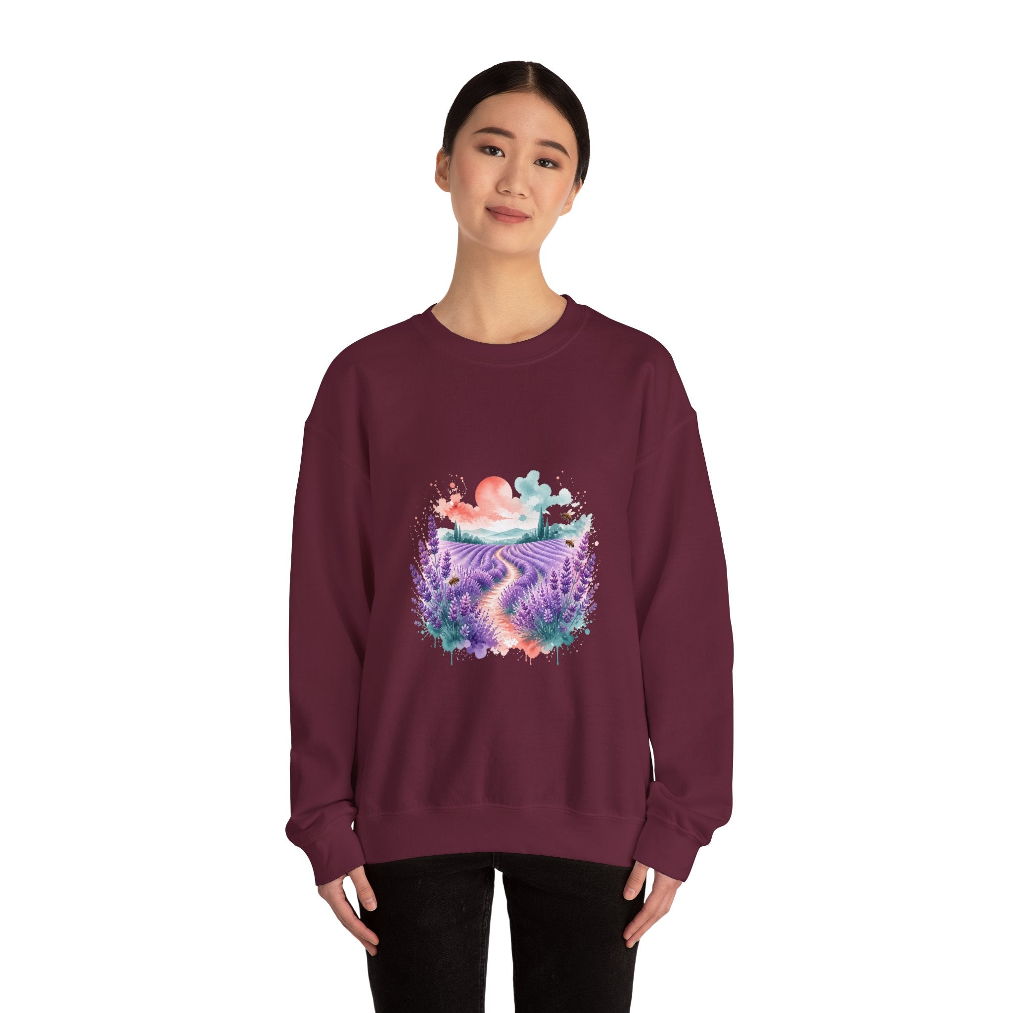 Matching Couple Sweatshirt - Lavender Fields & Canyon Matching Couple Comfort Colors Crew Watercolor Art His Hers Birthday Gift - Design A