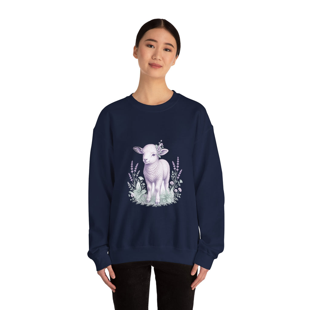 Matching Couple Sweatshirt - Lion & Lamb Matching Couple Crewneck Sweatshirt Vintage Art His Hers Wedding Gift - Design B