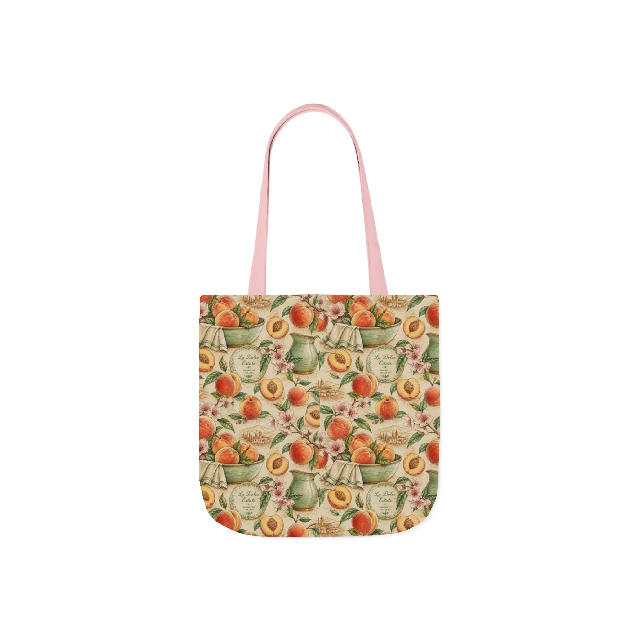 Ripe Peaches Canvas Tote Bag Mediterranean Kitchen Watercolor Design Italian Cottagecore Gift