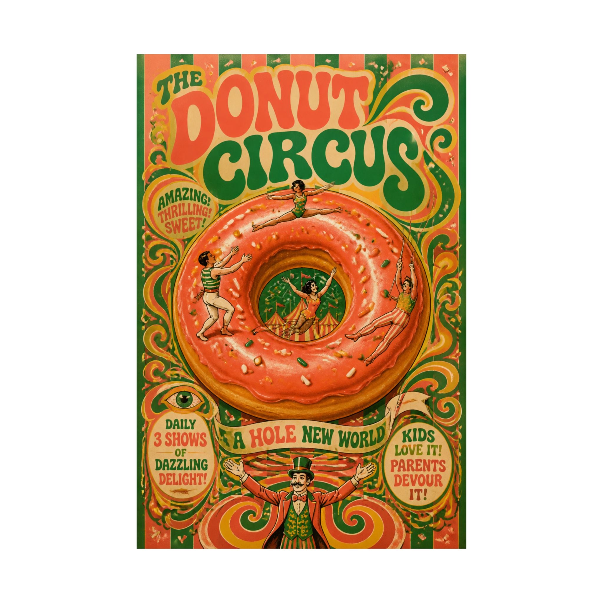 Donut Circus Ring Wall Art Poster 18×24 Psychedelic Cafe Decor Maximalist Print