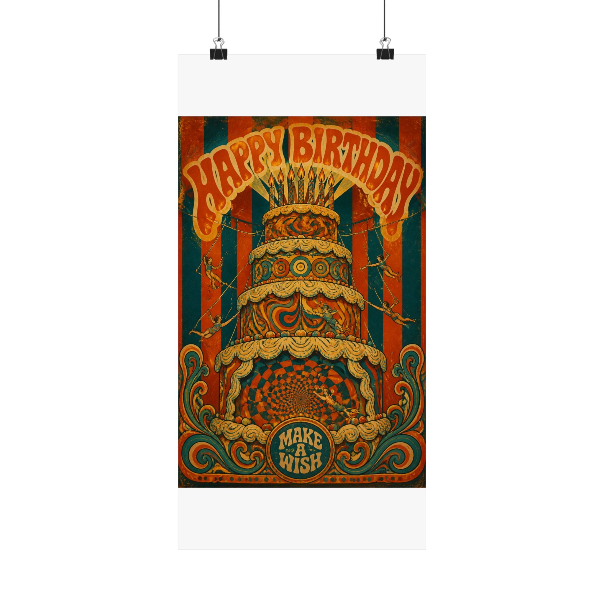 Birthday Cake Trapeze Wall Art Poster 18×24 Psychedelic Cafe Decor Maximalist Print