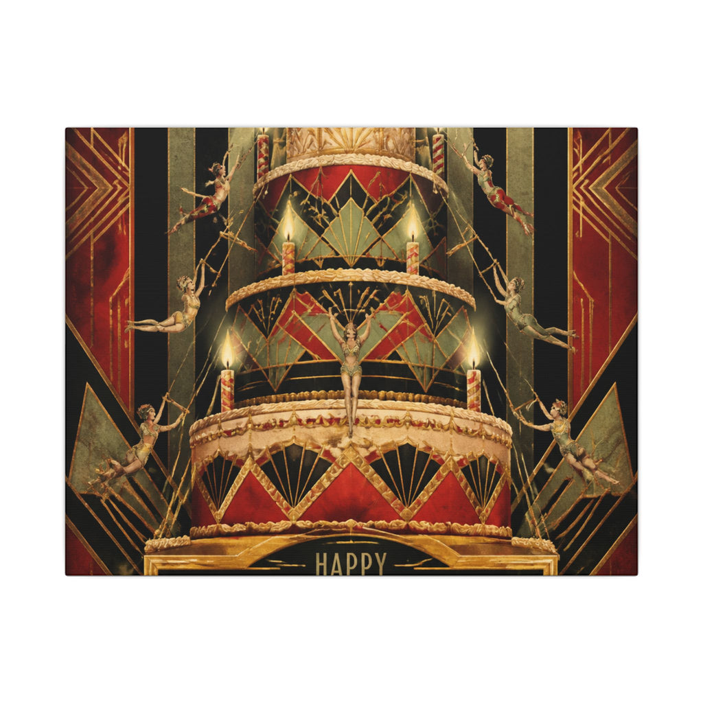 Birthday Cake Trapeze Wall Art Canvas 24×36 Art Deco Bar Area Decor Maximalist Print