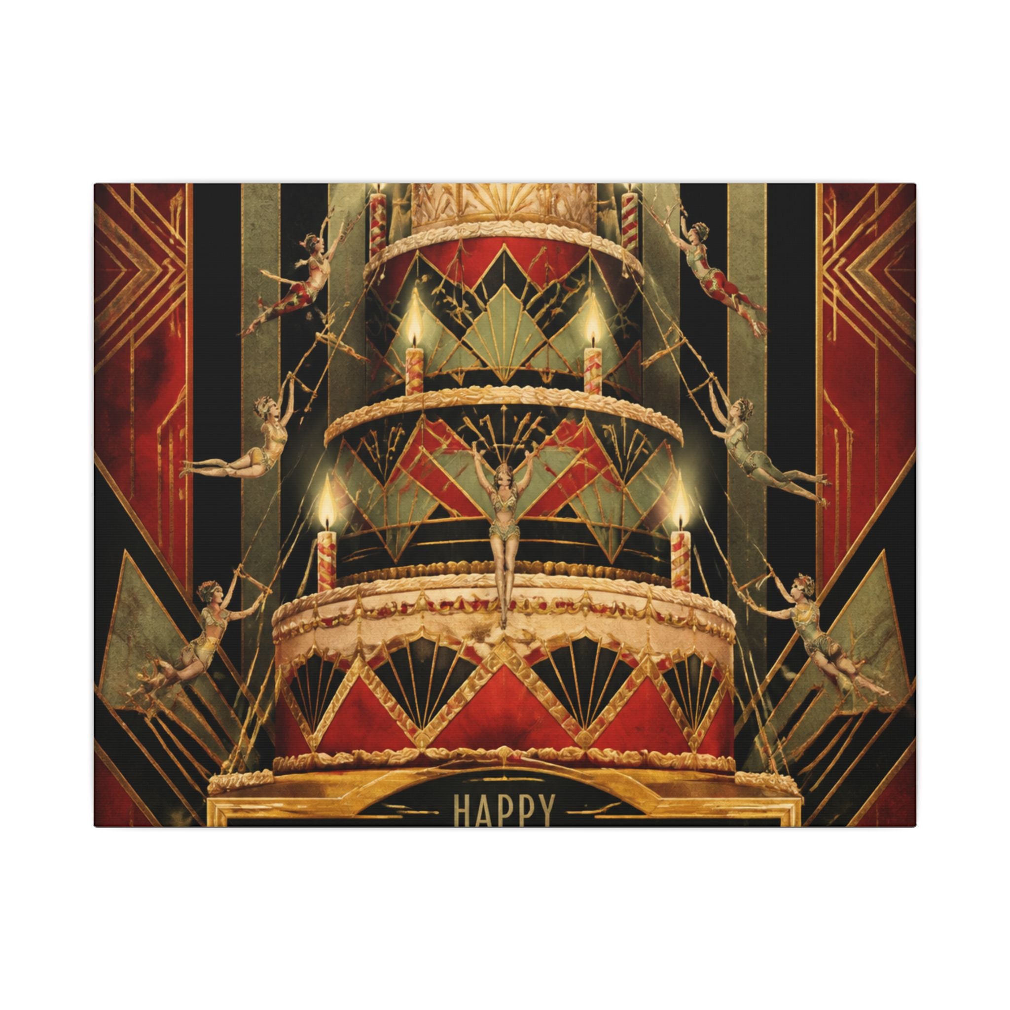 Birthday Cake Trapeze Wall Art Canvas 24×36 Art Deco Bar Area Decor Maximalist Print