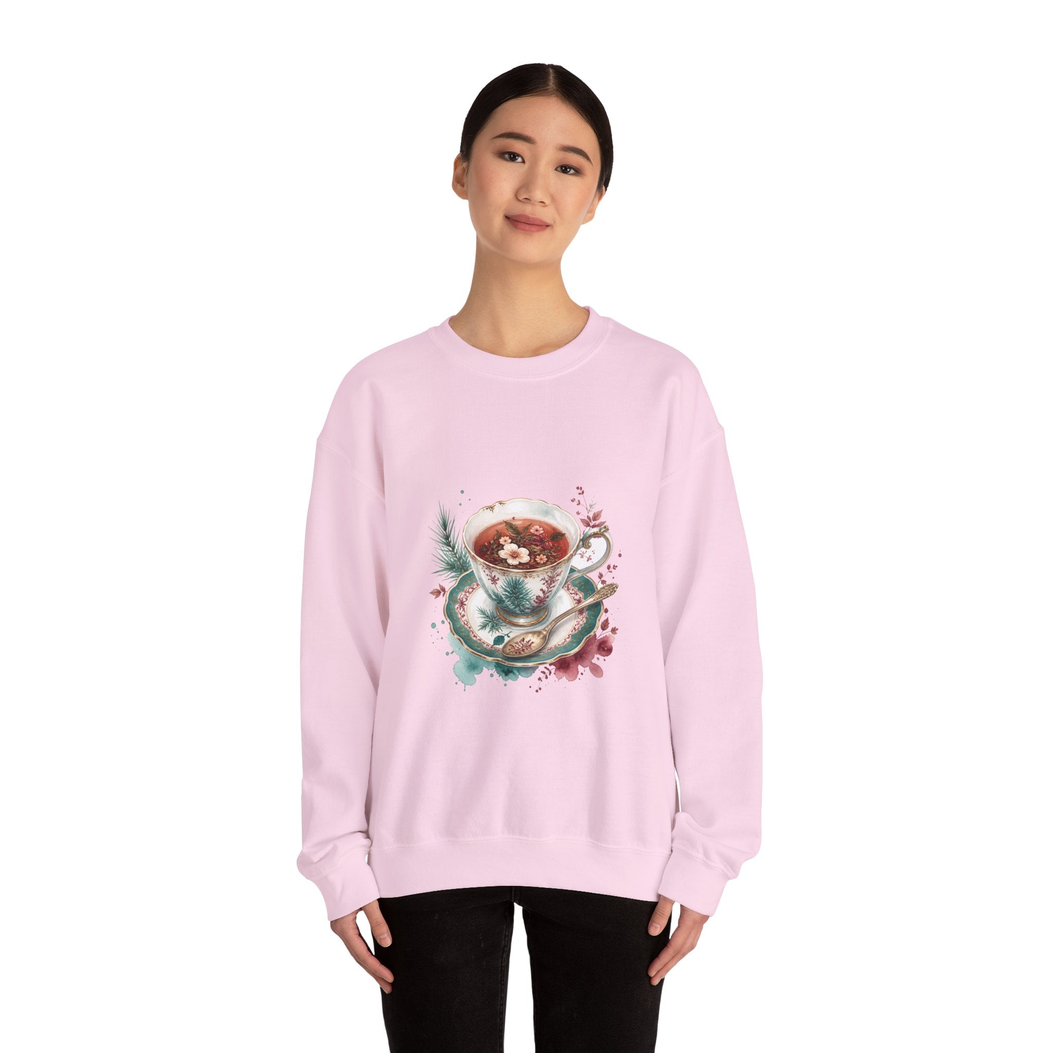 Matching Couple Sweatshirt - Coffee & Tea Matching Couple Comfort Colors Crew Watercolor Art His Hers Birthday Gift - Design B